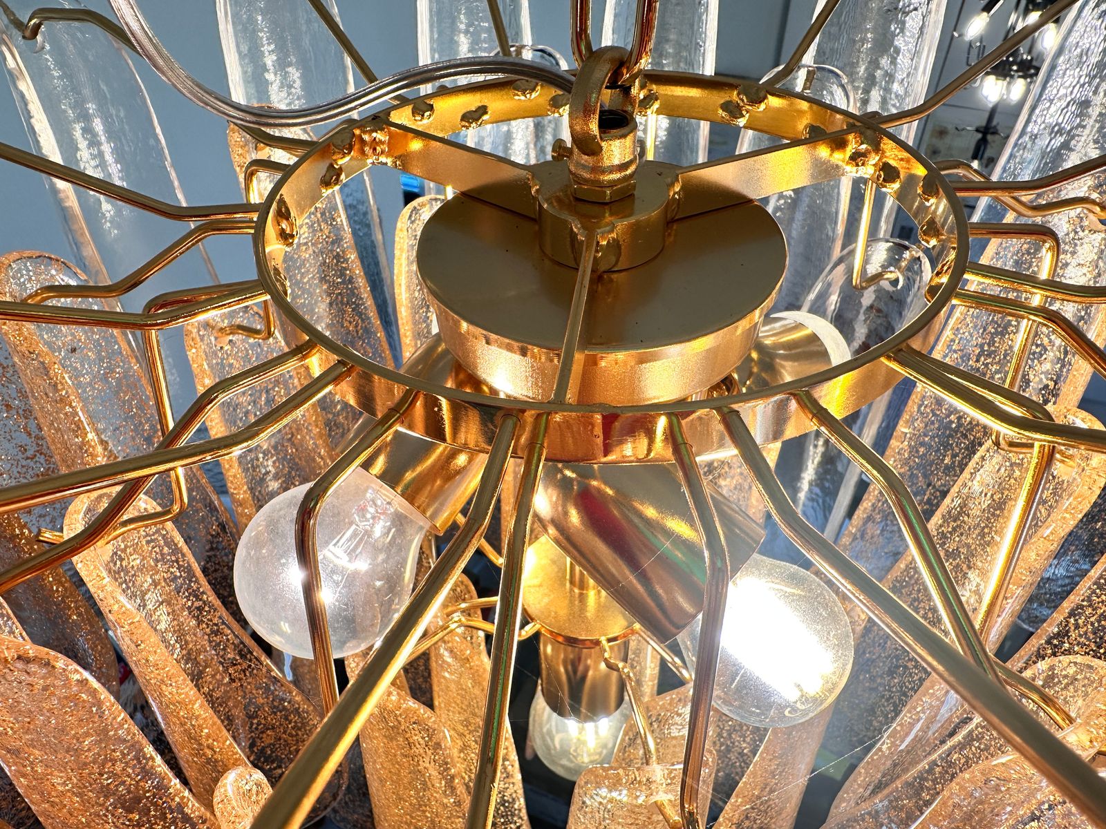 Contemporary Clear And Gold “Petali Selle” Murano Glass Chandelier In Mazzega Style photo buy