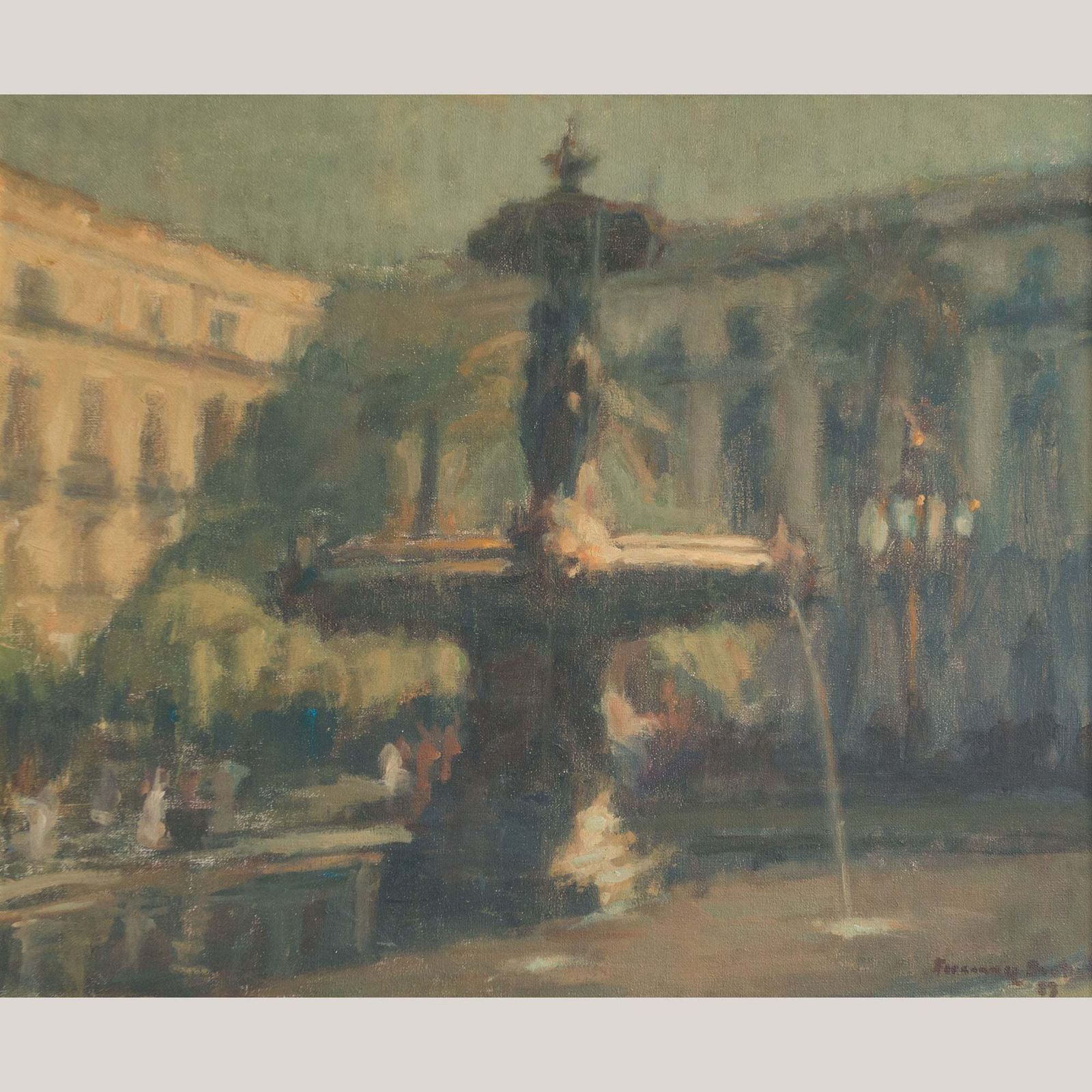 Plaça Reial (Royal Square) Barcelona   Impressionist Oil On Canvas   Signed