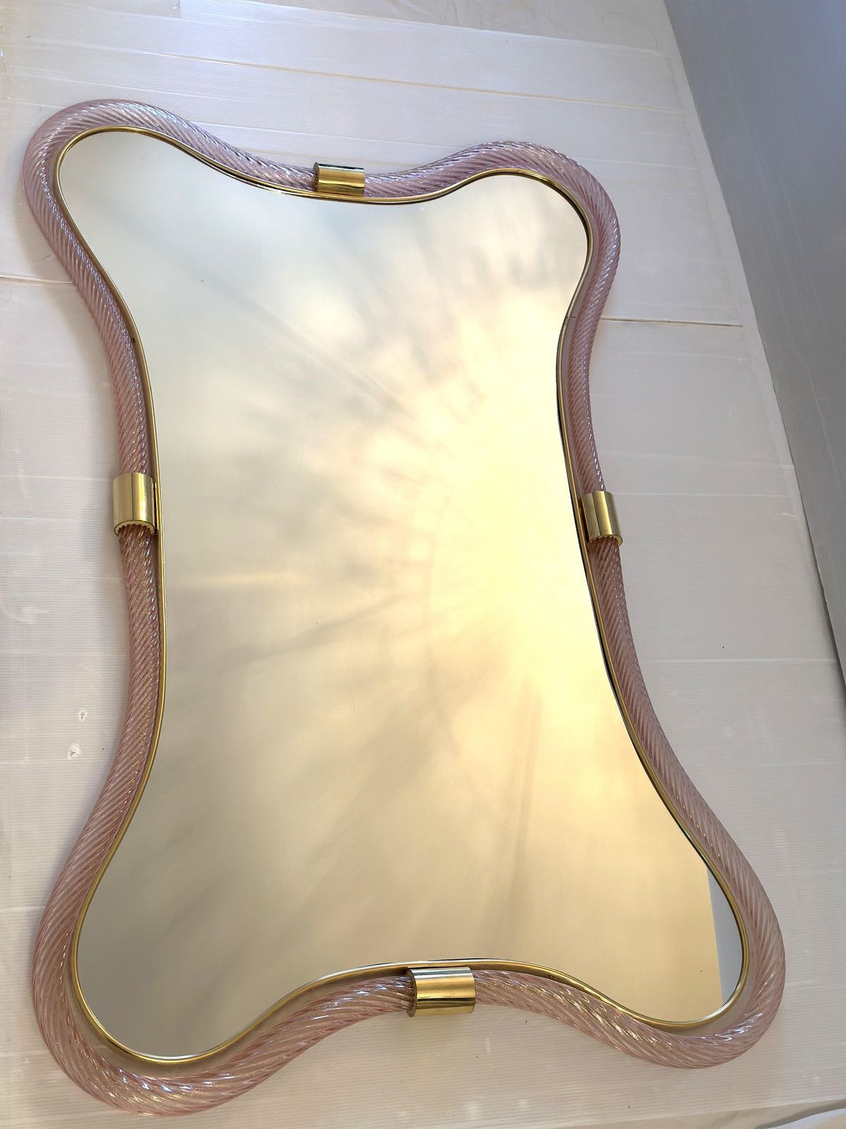Scenographic Pink And Gold Mirror With Torchon Murano Style Glass Design By Simoeng photo furniture