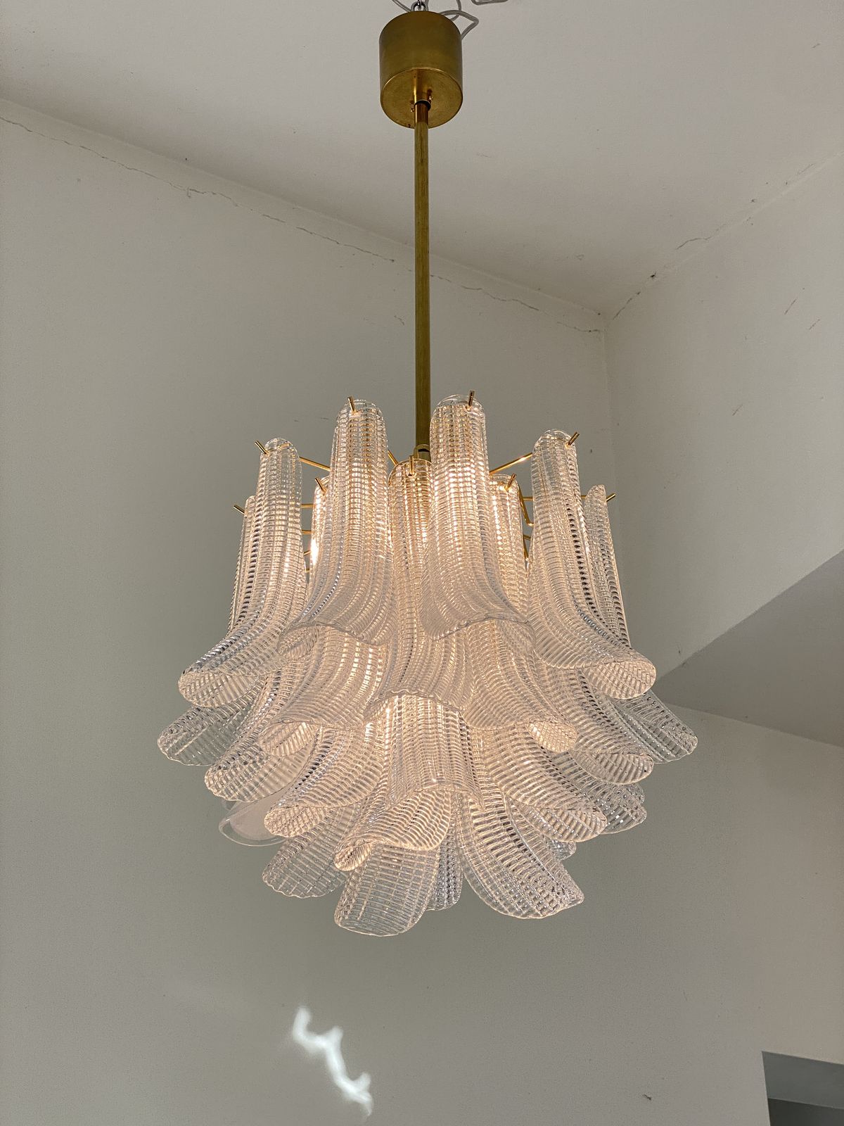 Contemporary Murano Style Glass "Sella" Chandelier With Gold 24k Metal Frame In Mazzega Style photo for sale