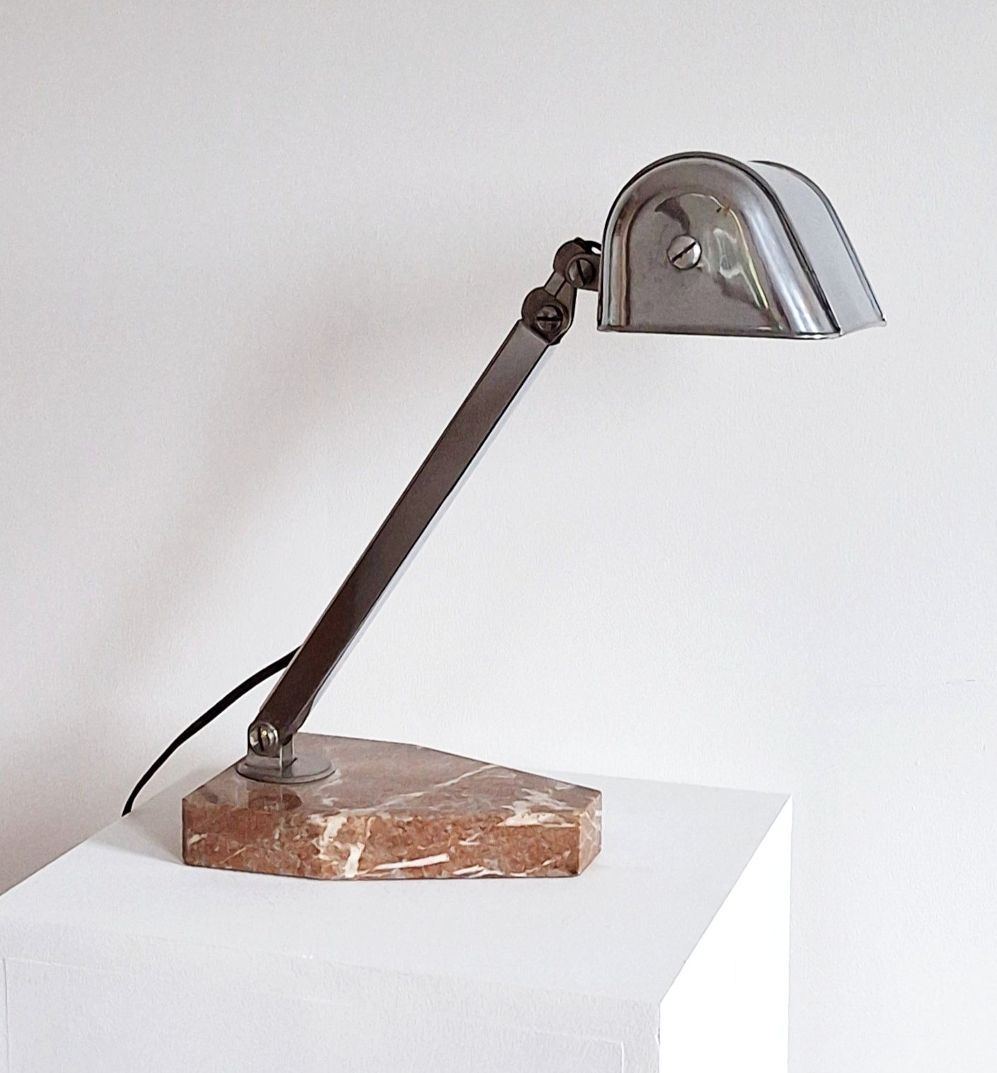 Art Deco Chrome Bankers Lamp Marble Base Bauhaus