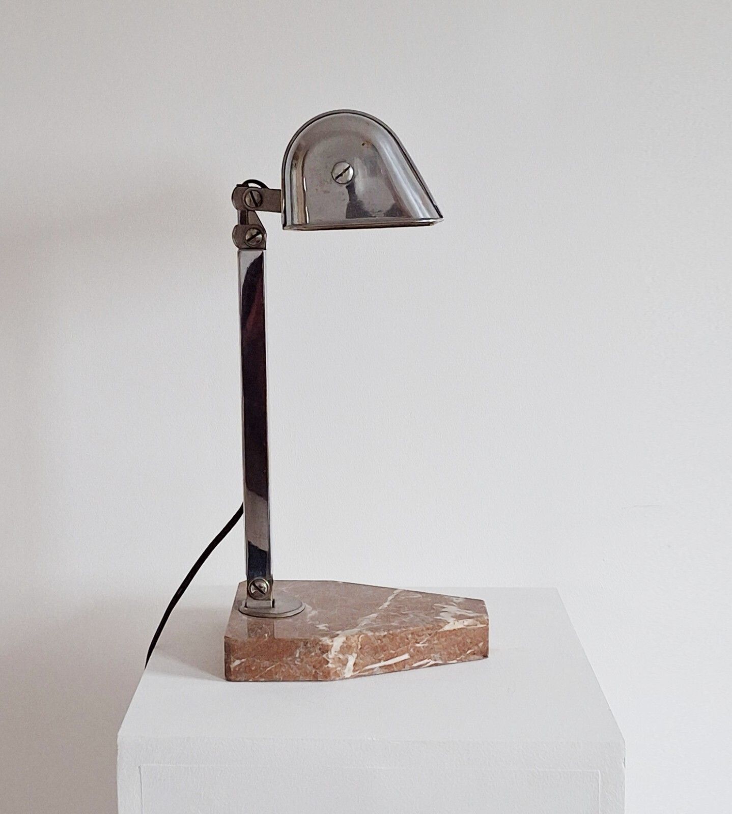 Lighting Art Deco Chrome Bankers Lamp Marble Base Bauhaus photo