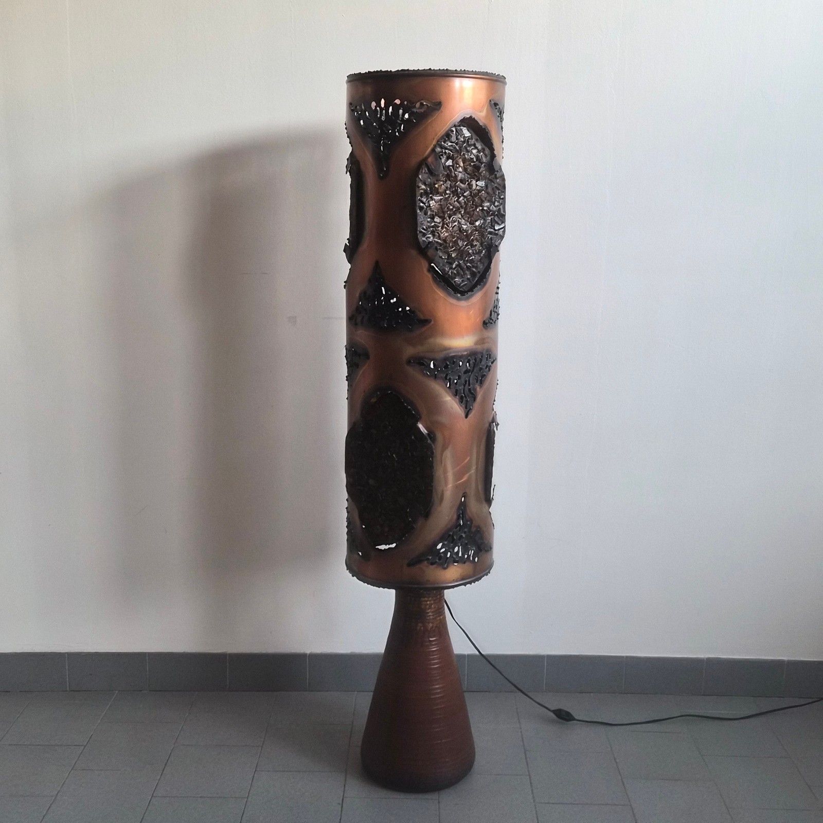 Vintage Brutalist 1970 Accolay Ceramic Resin & Copper Floor Lamp 70s 1970s photo buy