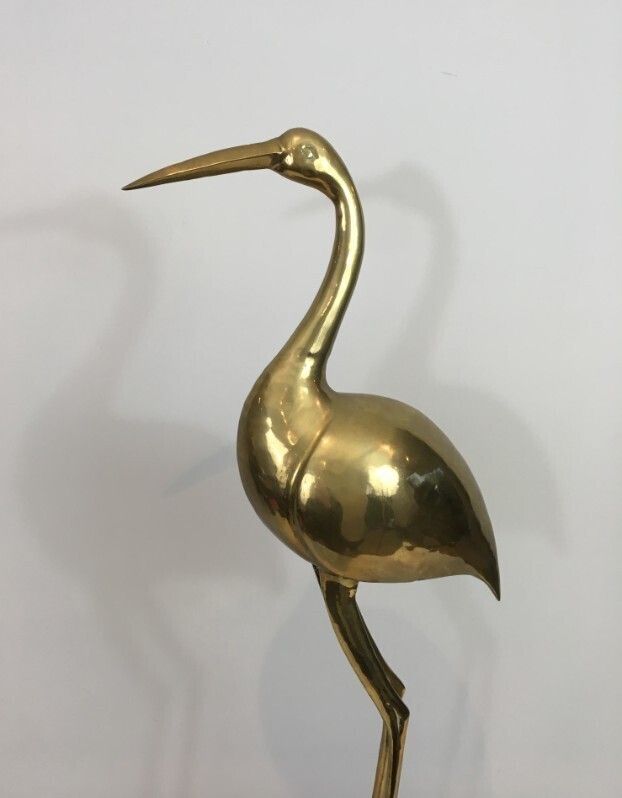 Pair Of Important And Decorative Brass Ibis On Wooden Stands photo buy