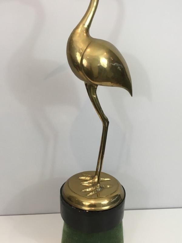 Pair Of Important And Decorative Brass Ibis On Wooden Stands photo vintage