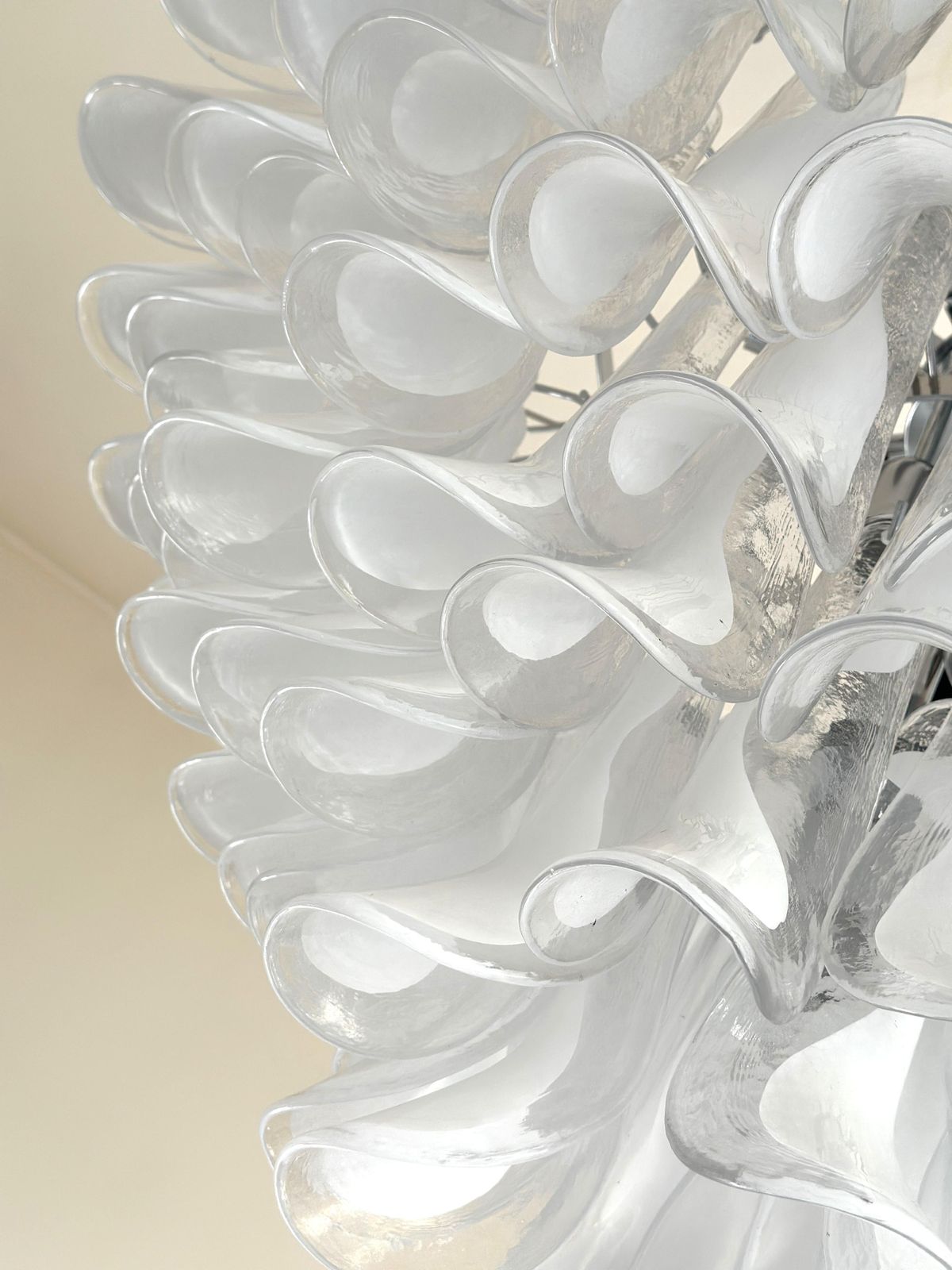 White And Transparent “Selle” Murano Glass Chandelier In Mazzega Style photo buy
