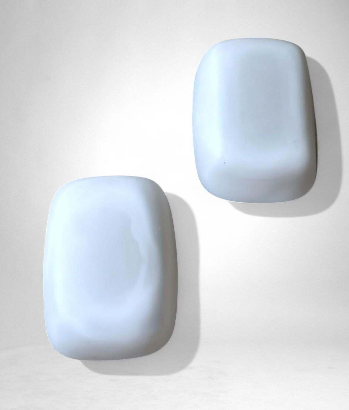 Vintage Pair Of Italian  Opaline Glass And Brass Wall Sconces photo for sale