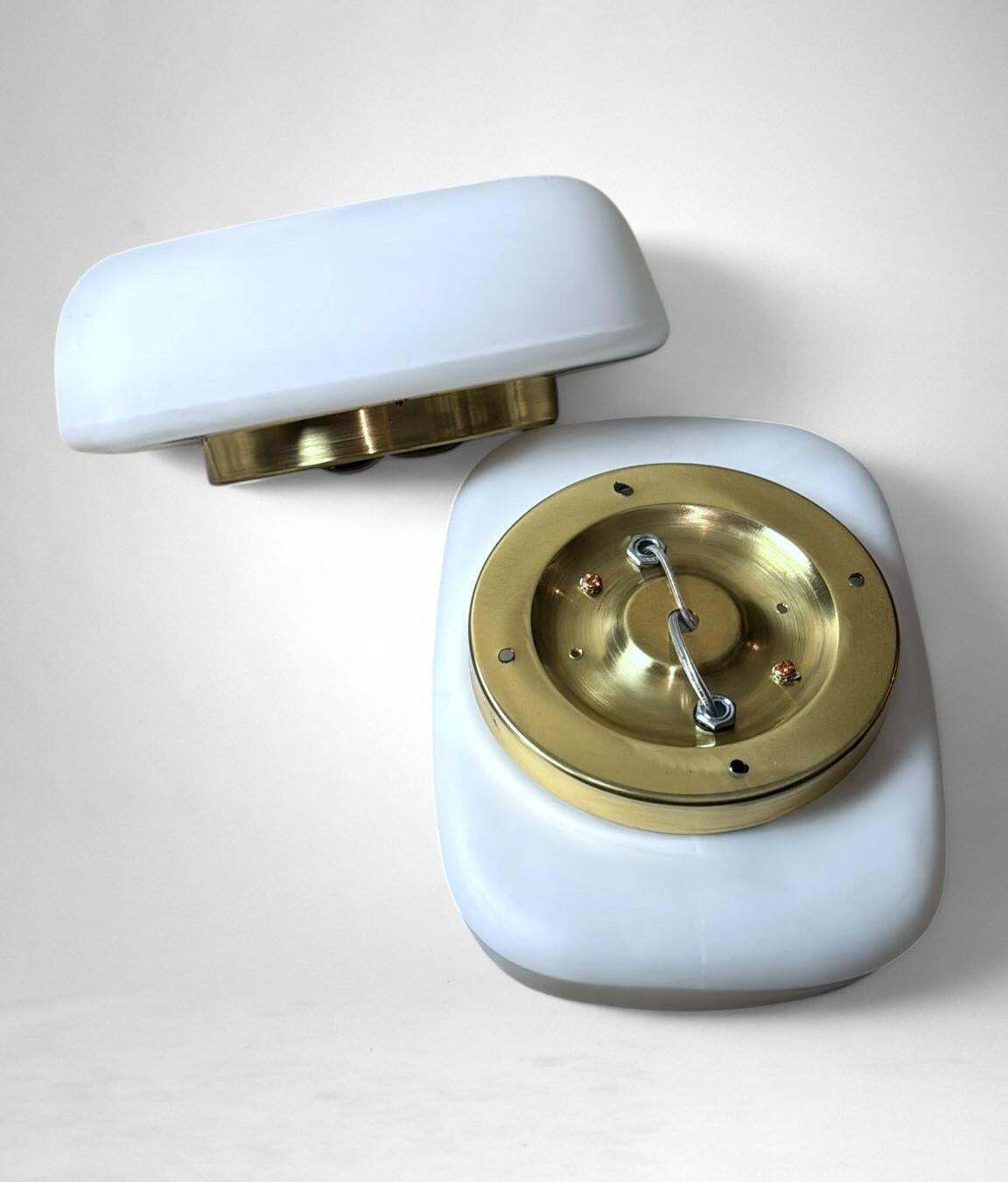 Lighting Vintage Pair Of Italian  Opaline Glass And Brass Wall Sconces photo