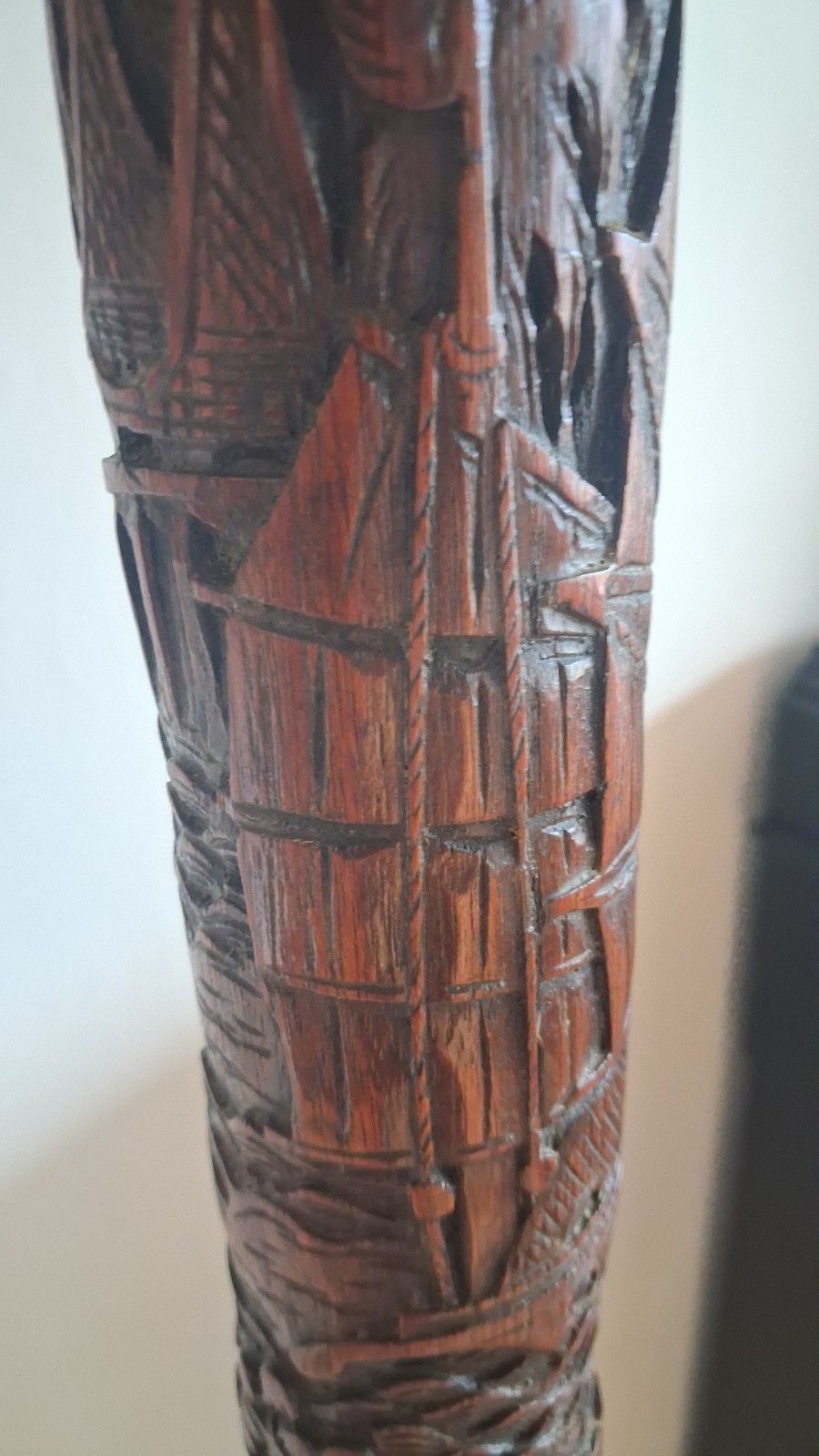 Lighting Beautiful 1930s Vintage Japanese Ebony Hardwood Hand Carved Standard Lamp photo