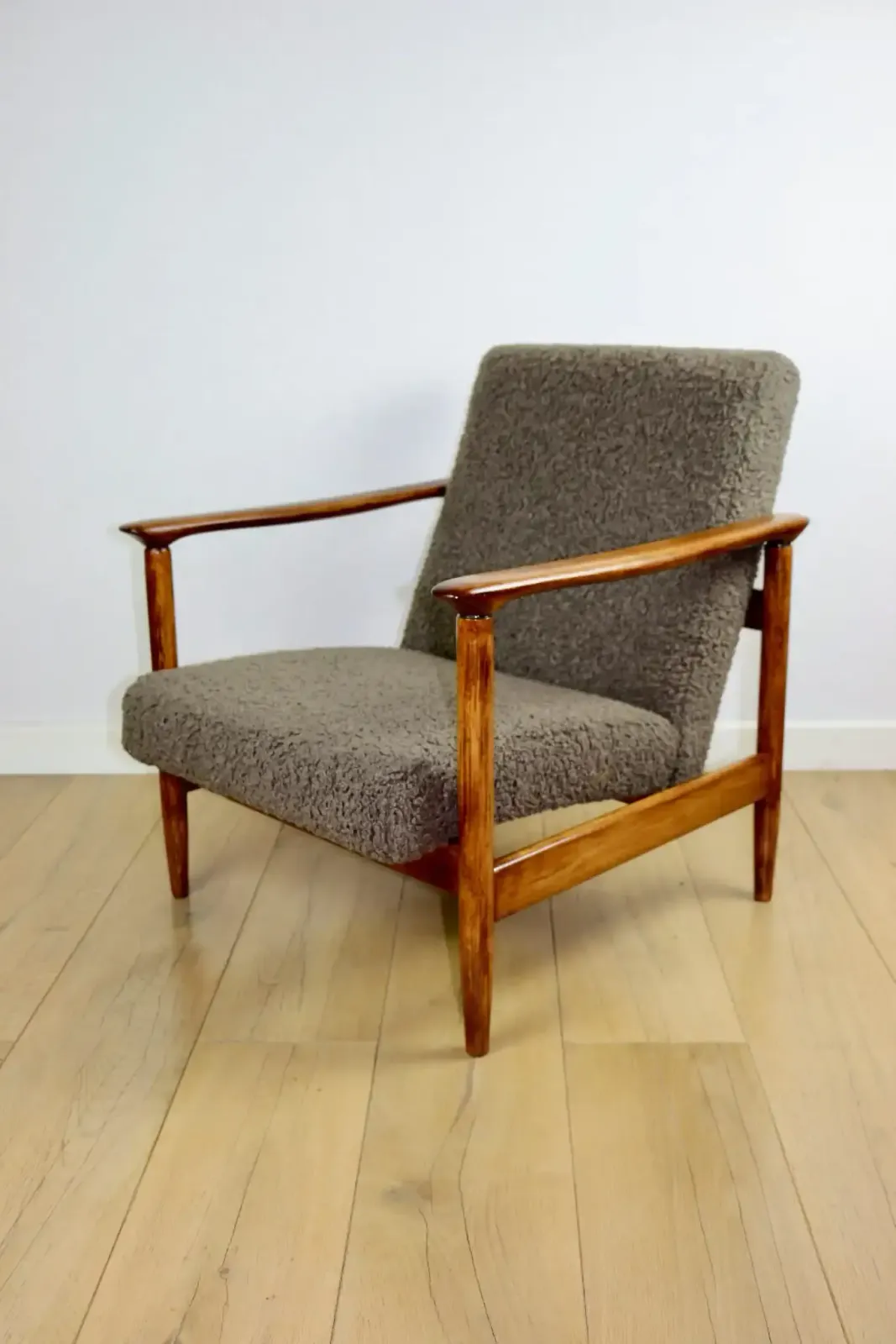 Gfm 142 Armchair, Designed By Edmund Homa From The 1970s, Brown Chocolate, Thick Bouclé photo for sale