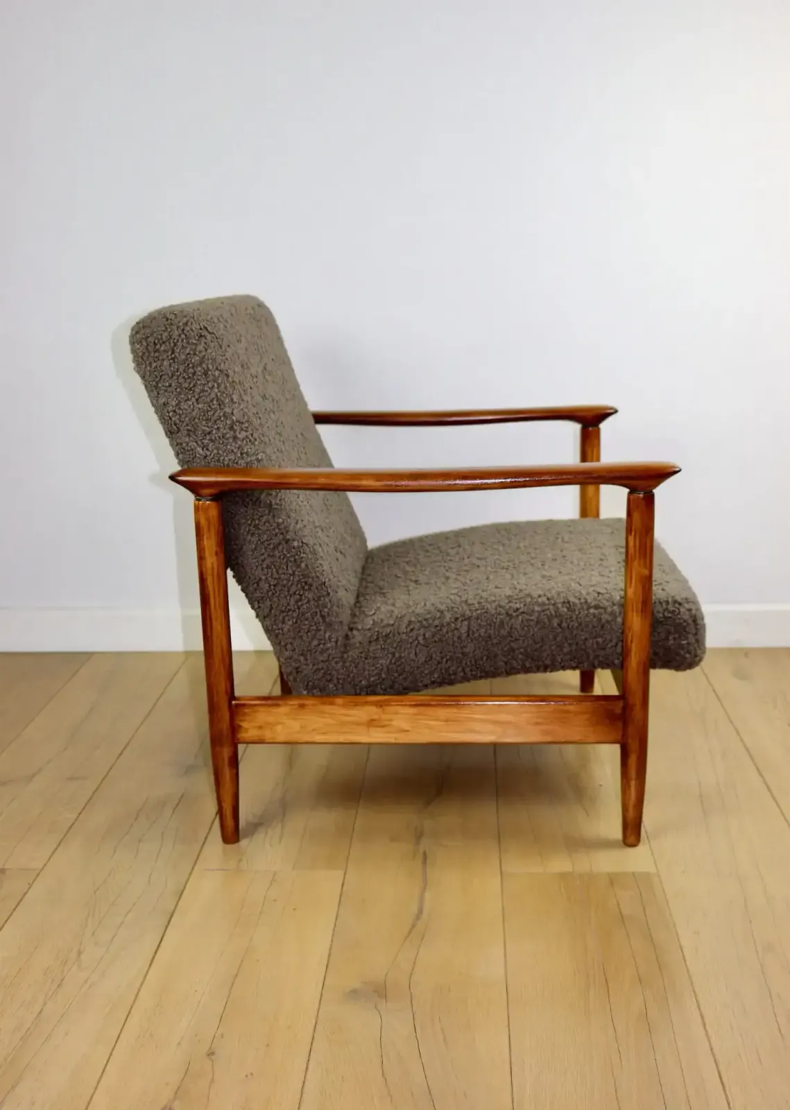 photo for sale Gfm 142 Armchair, Designed By Edmund Homa From The 1970s, Brown Chocolate, Thick Bouclé