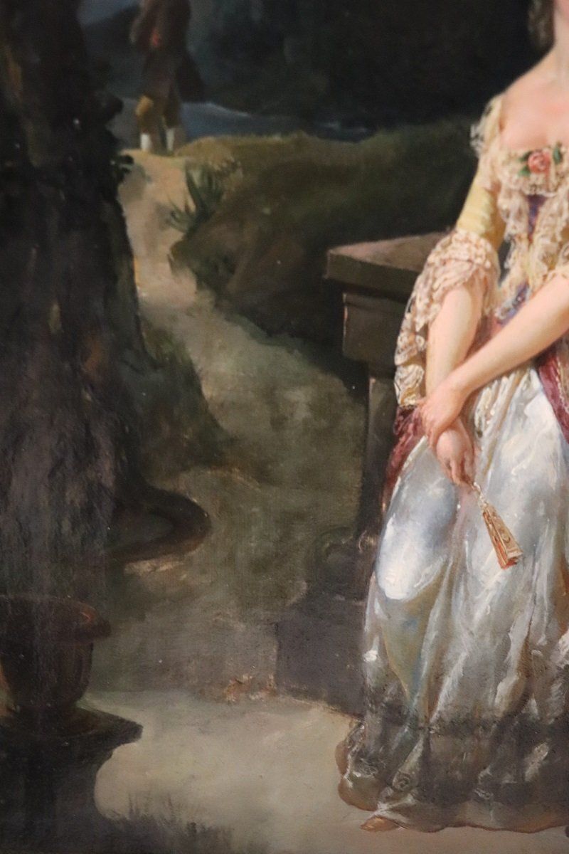 Romantic Scene, 1800s, Oil On Paper Mounted On Canvas, Framed photo Art