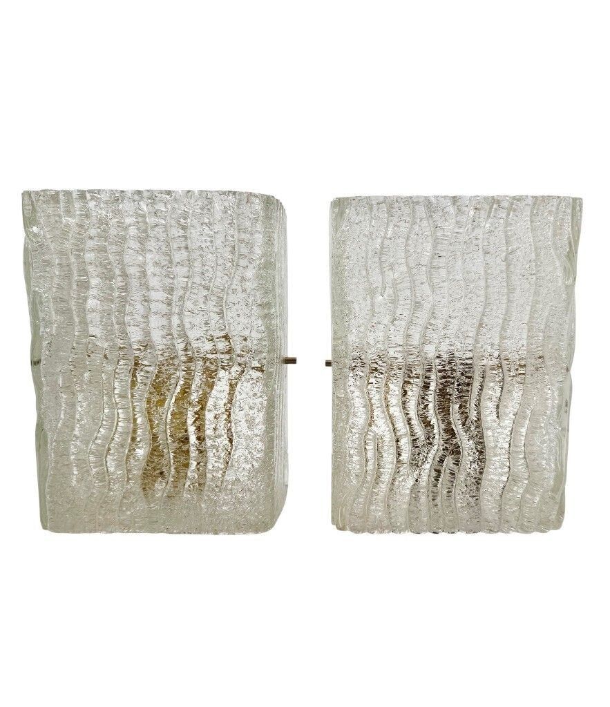A Pair 1970s "Ice Glass" Murano Wall Sconces By German Lighting Company Rxb Leuchten photo Lighting