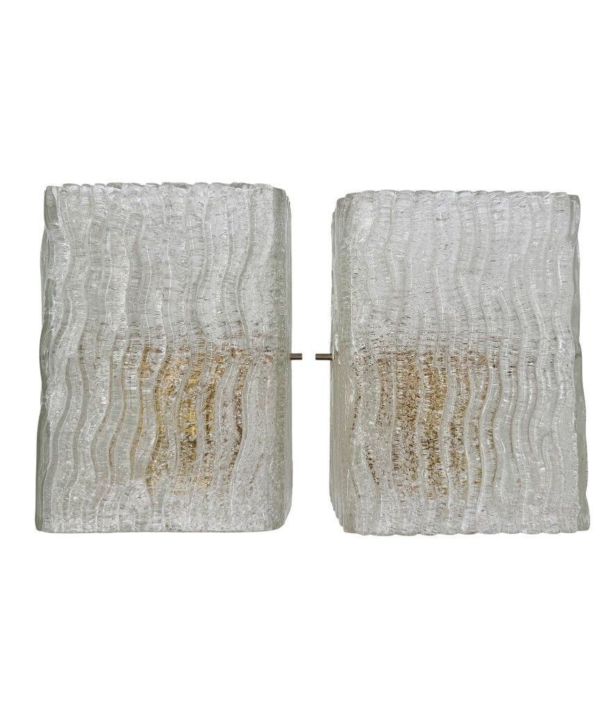 A Pair 1970s "Ice Glass" Murano Wall Sconces By German Lighting Company Rxb Leuchten photo buy