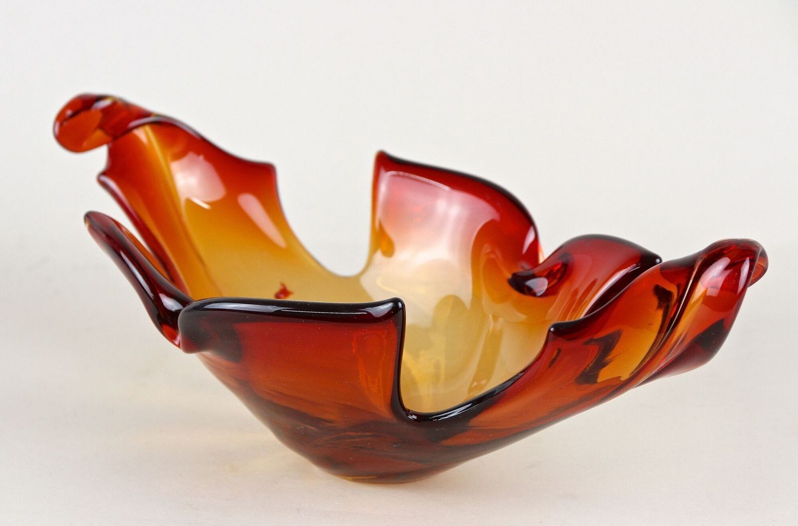 photo for sale Mid Century Murano Glass Bowl   Amber/Orange/Red Tones, Italy, Circa 1960