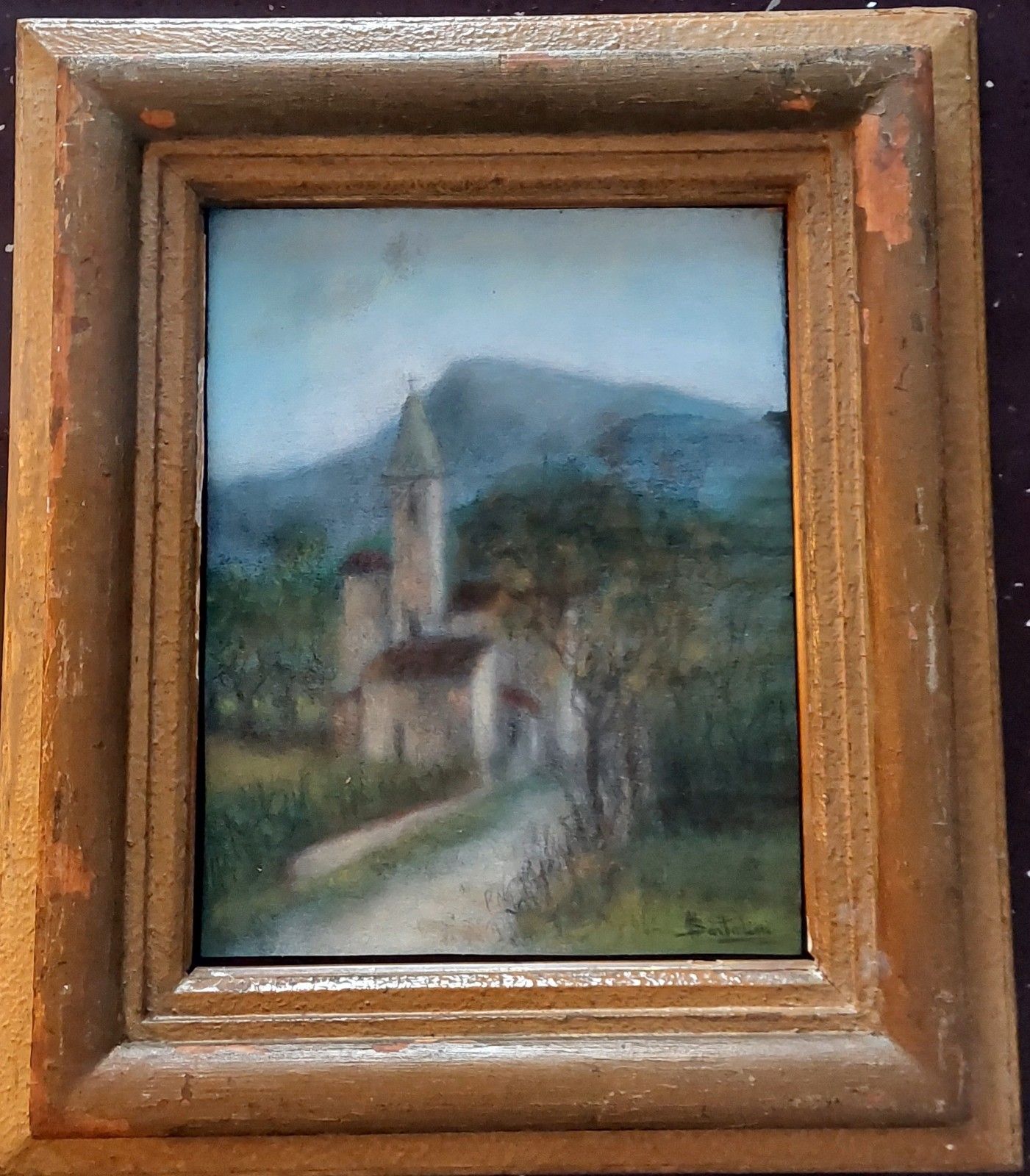photo furniture Antique Pastel Painting On Paper Signed Landscape Bartalini Frame