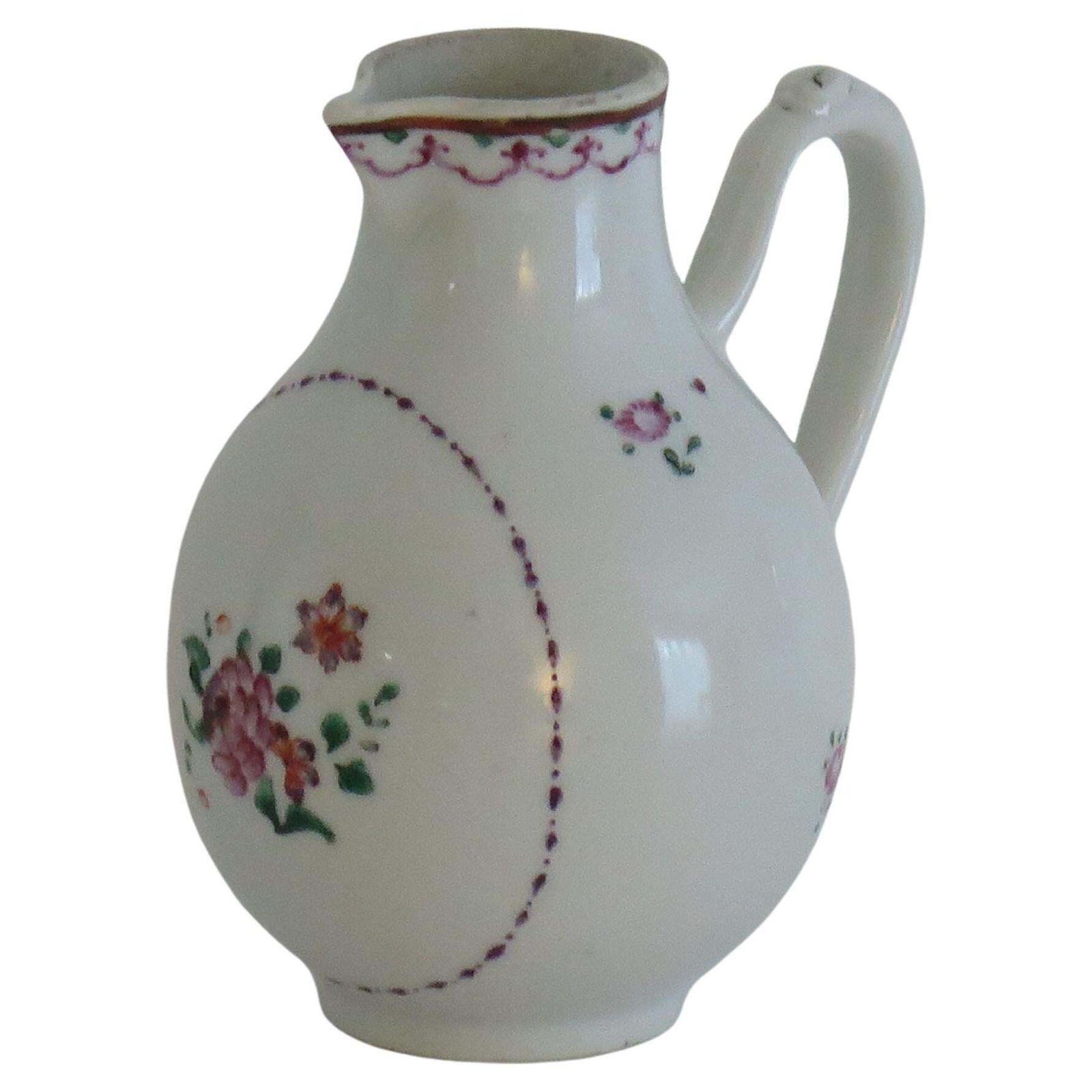 18thc Chinese Sparrow Beak Jug Porcelain Hand Painted Famille Rose, Ca 1775