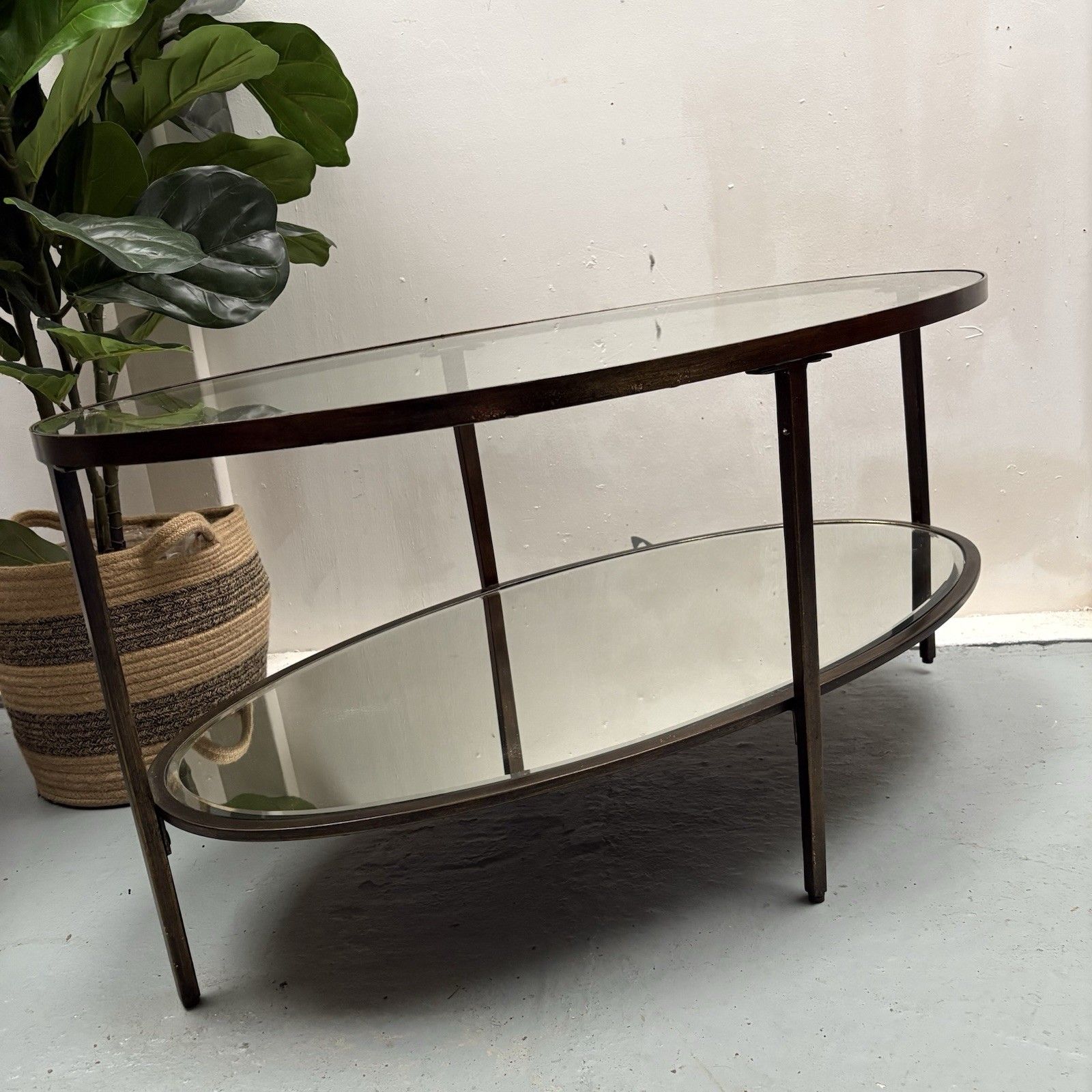 Gallery Direct Hudson Antique Oval Bronze & Glass Mirrored Coffee Table photo 195.0