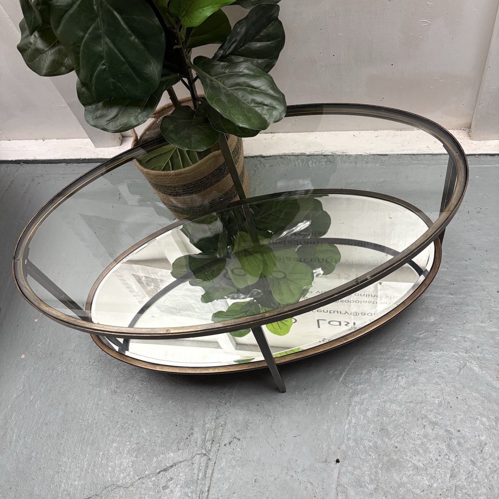 photo furniture Gallery Direct Hudson Antique Oval Bronze & Glass Mirrored Coffee Table