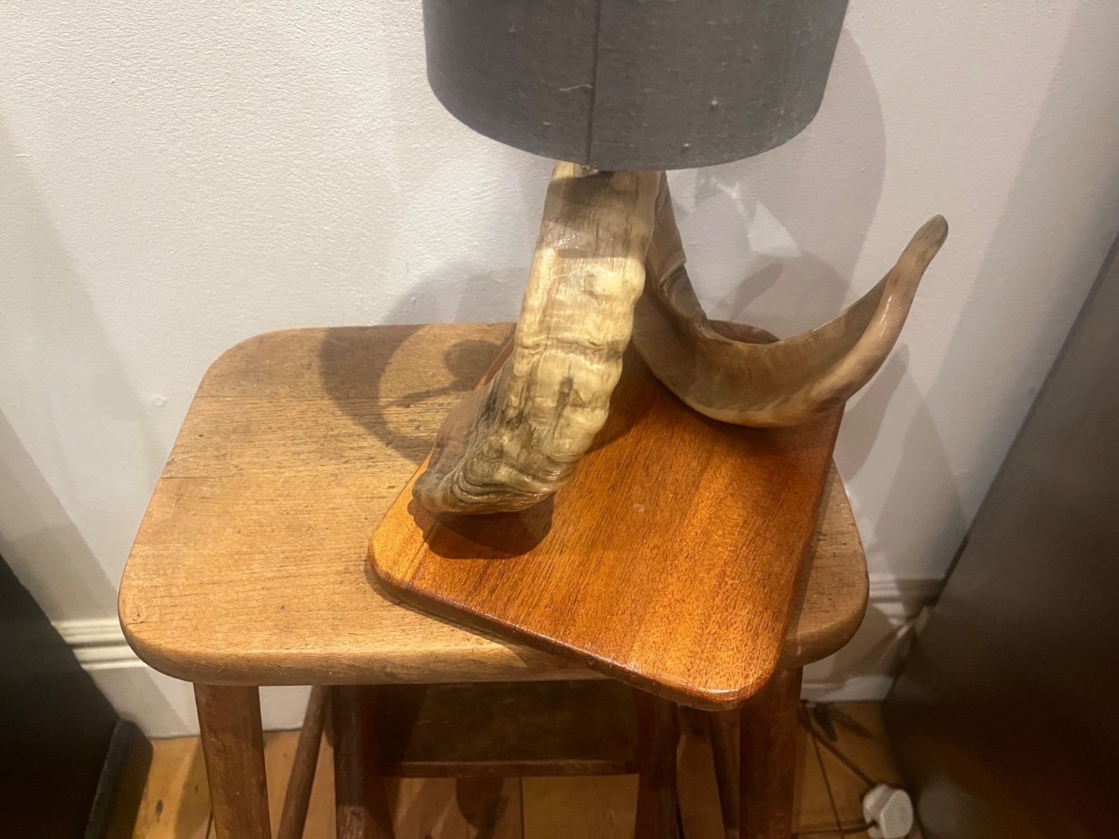 Vintage Lamp, Ram’s Horn Lamp On Teak Base, Original Item, Pair Available photo Lighting