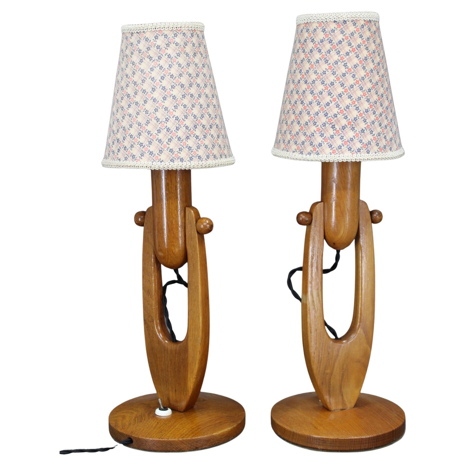 Pair Of Mid Century Adjustable Wooden Table Lamps, Czechoslovakia, 1970s