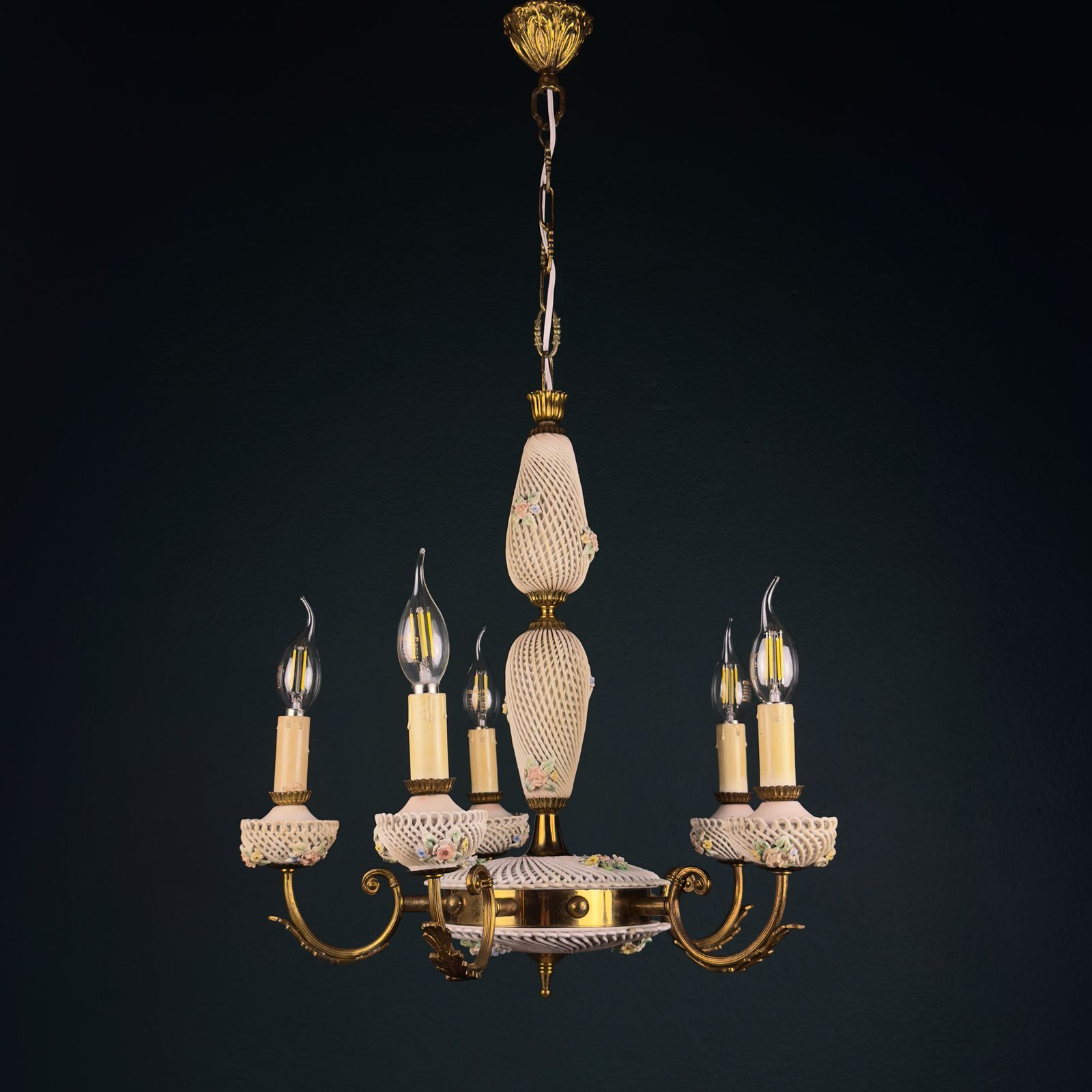 2400.0 Art Nouveau Capodimonte Chandelier, Italy 1930s photo