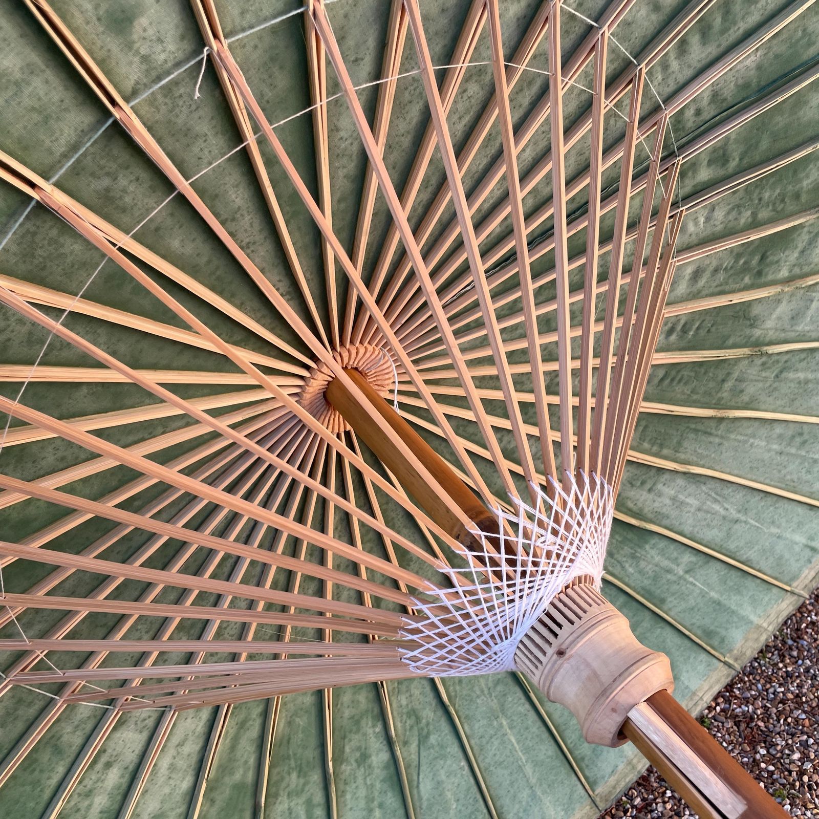 Garden Decor Japanese Hand Painted Parasol Large Garden Bamboo Umbrella Vintage Oriental Decor Asian Folk Art Display Pandas Green Display photo