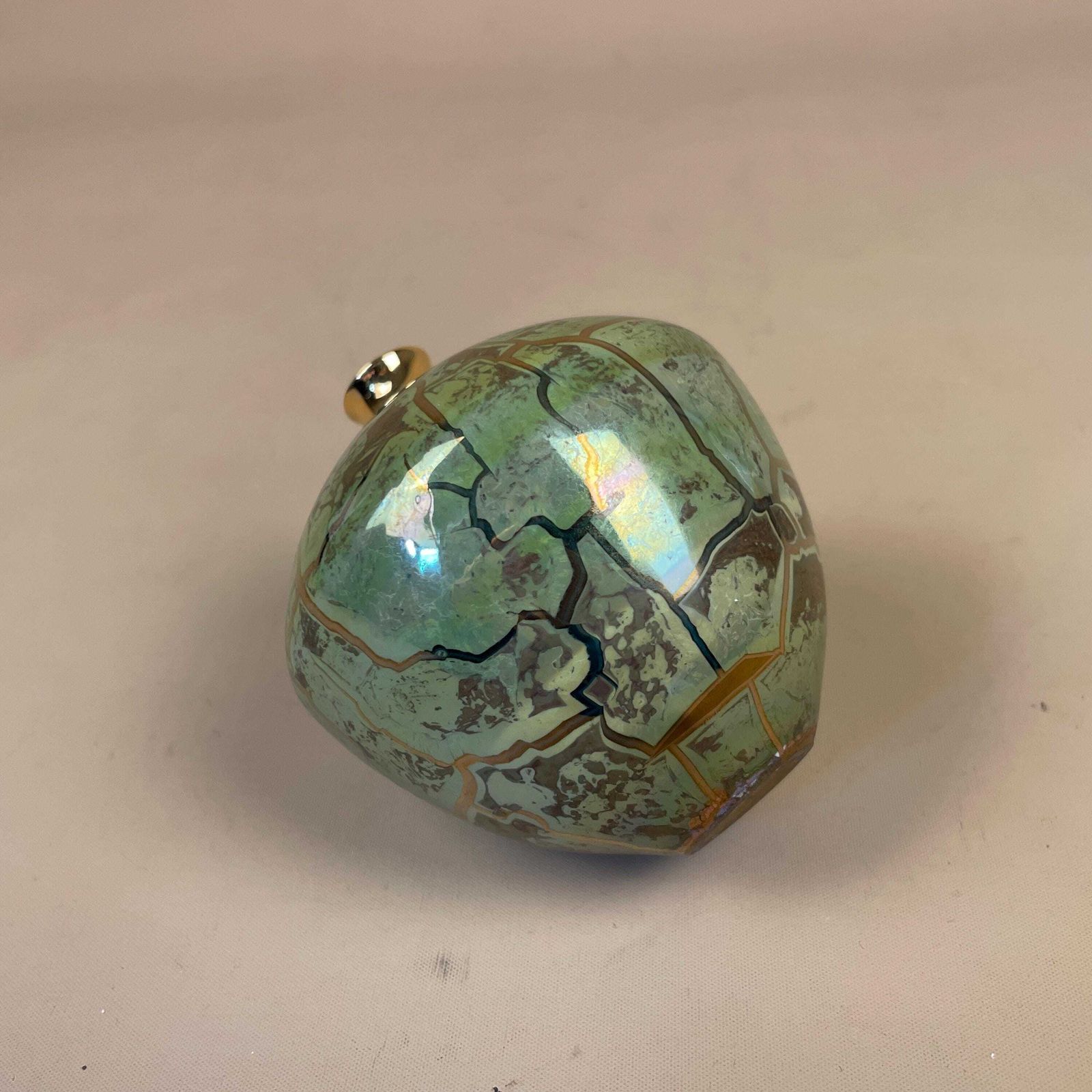 Green Lusterware Vase Iridescent Crackle Studio Pottery Mid Century Asian Pot Vintage Decorative Tabletop Oriental Collectible photo vintage