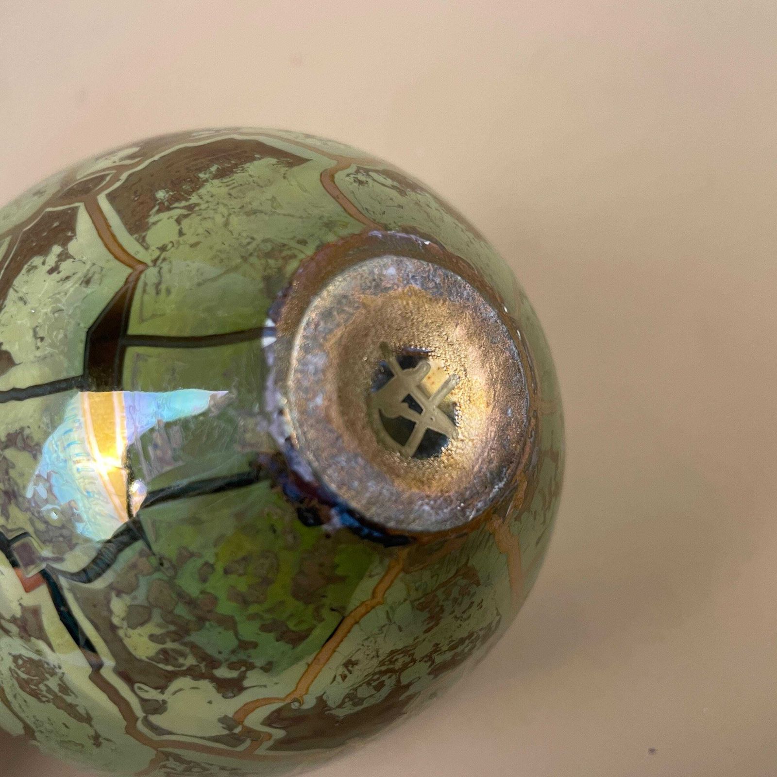 photo furniture Green Lusterware Vase Iridescent Crackle Studio Pottery Mid Century Asian Pot Vintage Decorative Tabletop Oriental Collectible