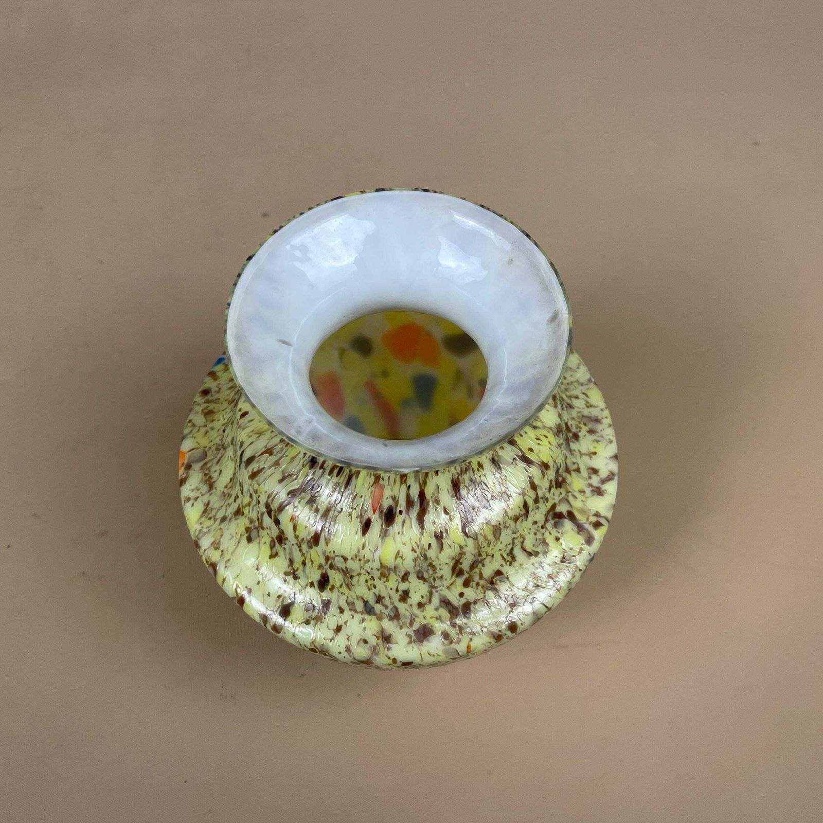 Art Glass Vase Hand Blown Confetti Spatter Mid Century Decorative Vase Czech Bohemian Yellow Round Display Ornament photo Home Decor