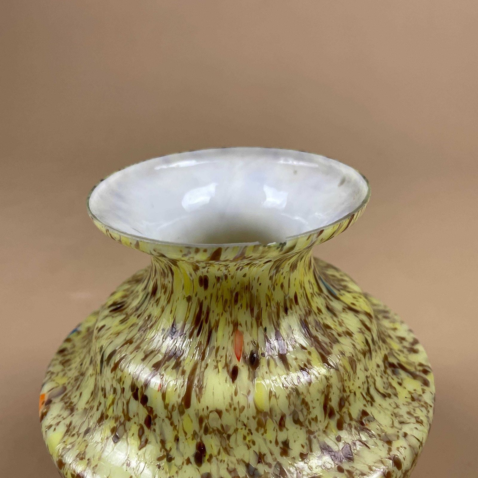 Home Decor Art Glass Vase Hand Blown Confetti Spatter Mid Century Decorative Vase Czech Bohemian Yellow Round Display Ornament photo