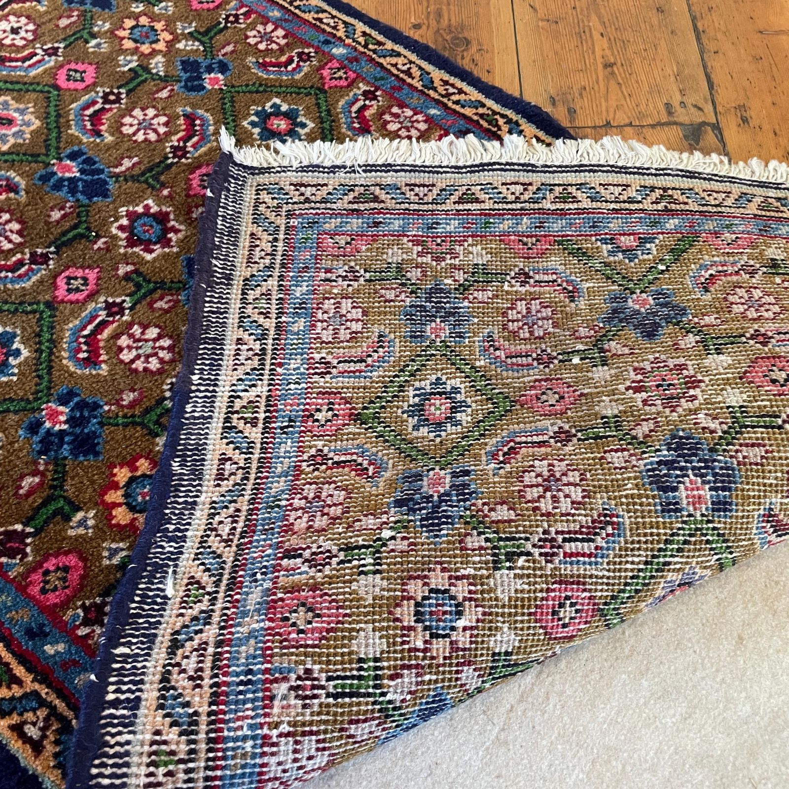 photo vinterior Antique Hand Woven Rug Carpet Mat Rectangle Wool Vintage Pattern Floor Mat Handmade Textile Patterned 124x57cm Runner Multicoloured Tassels
