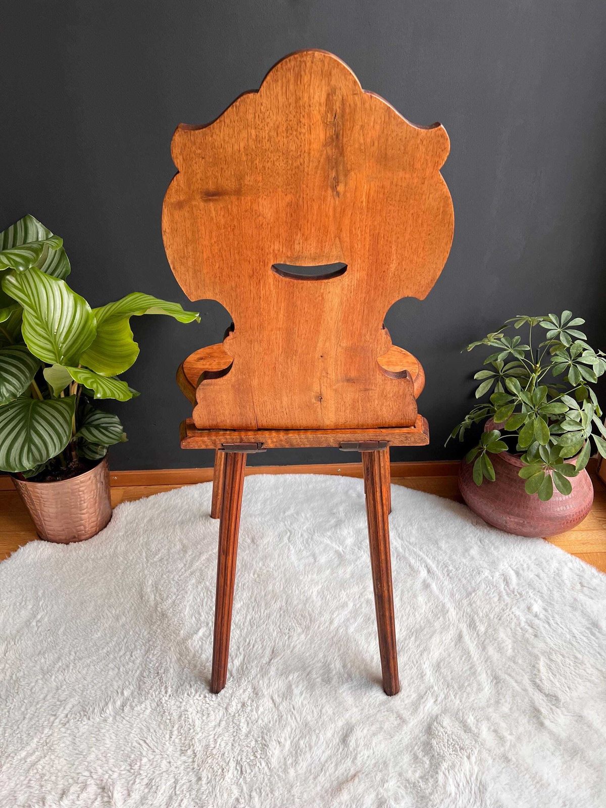 Antique Swiss Alpine Chair C. 1880   Rare Memento Mori Skull & Poppy Carving photo Furniture