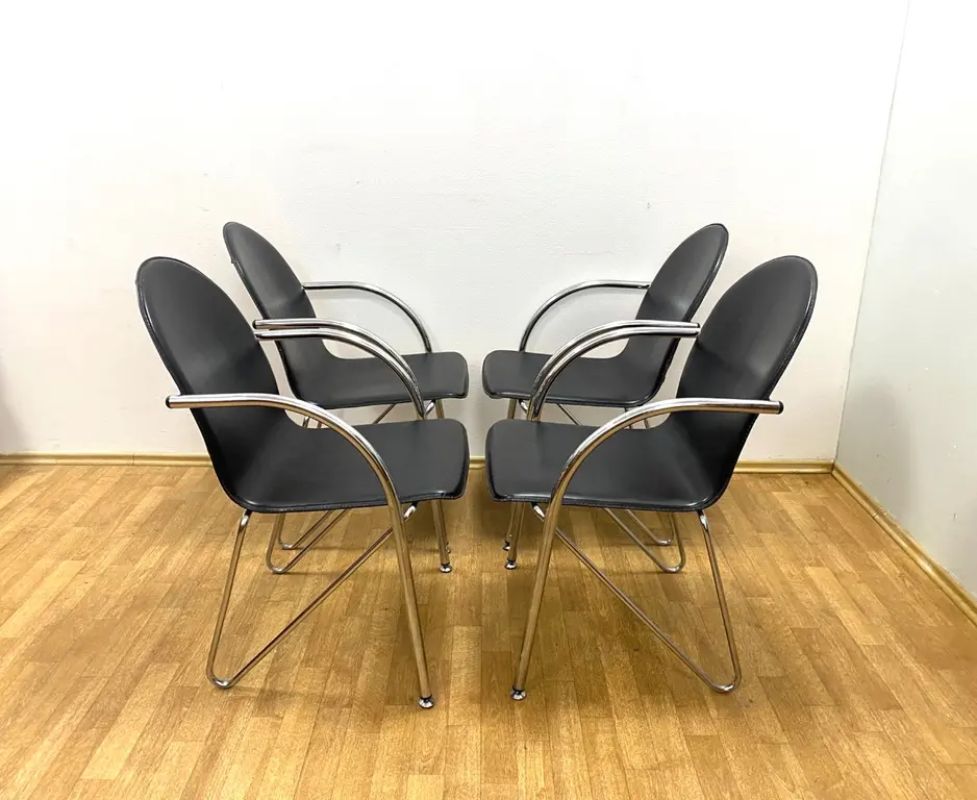 Set Of 4 Retro Chairs With Armrests, 1980s, Czechoslovakia photo furniture