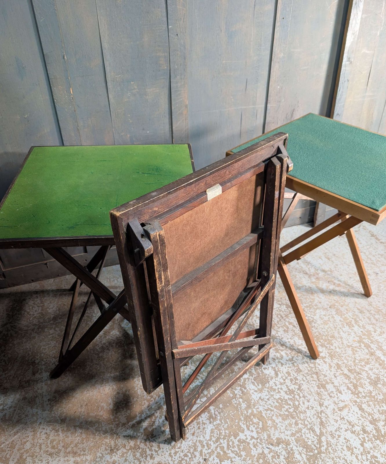 Ex Church Hall Three Vintage Baizetop Card Tables photo furniture