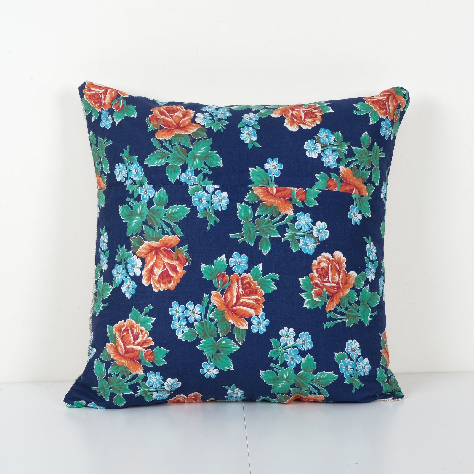 Vintage Floral Cotton Pillow Cover, Old Caucasian Print