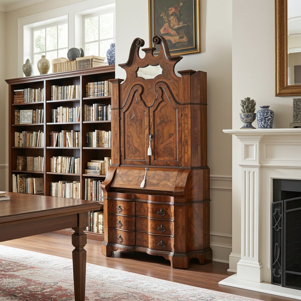 Antique Wall Unit Italian Walnut Burl, 19th Century Lombard Trumeau, Vintage Northern Italy Furniture, Cabinet With Drawers And Shelves