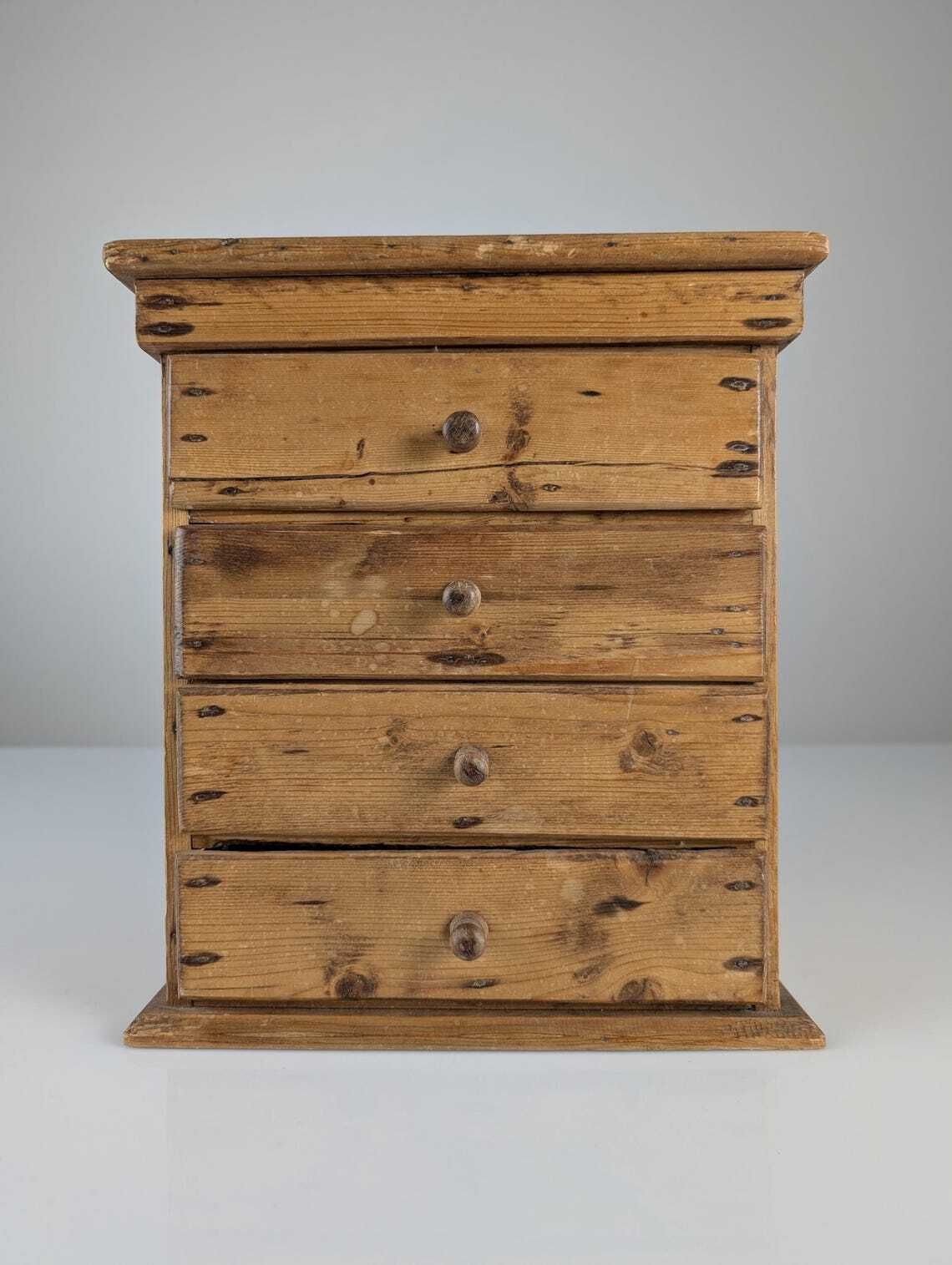 Small Rustic Primitive Apothecary Chest Of Drawers In Natural Pine 1940s photo furniture