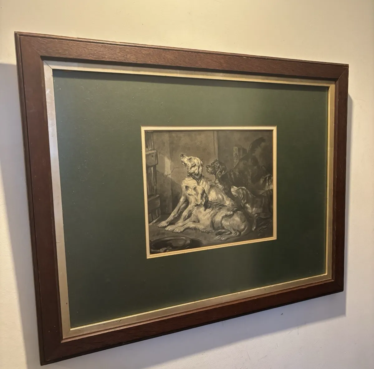 Vintage Framed Dog Print Le Matin After Landseer Victorian Sporting Art