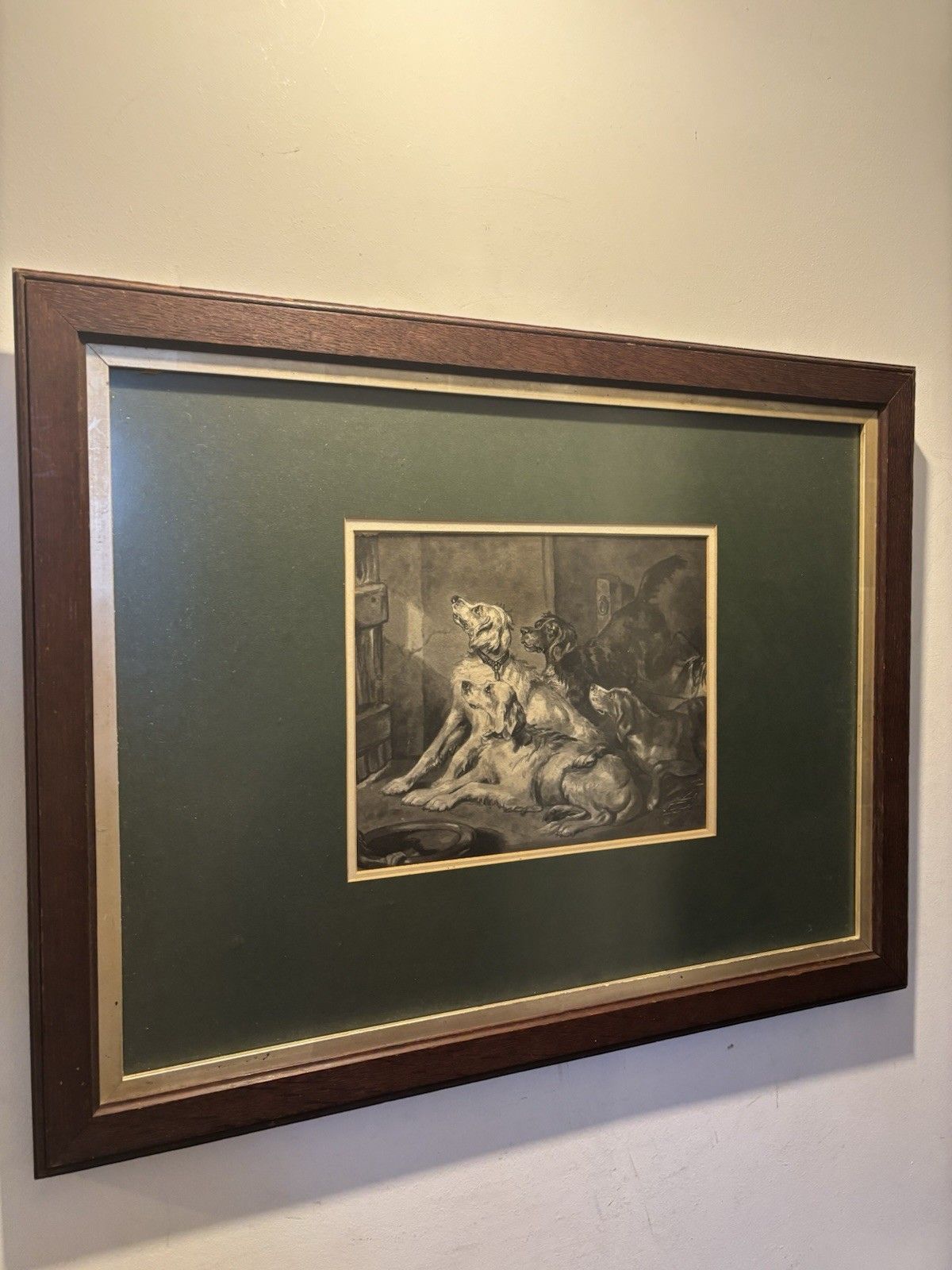 Vintage Framed Dog Print Le Matin After Landseer Victorian Sporting Art photo buy