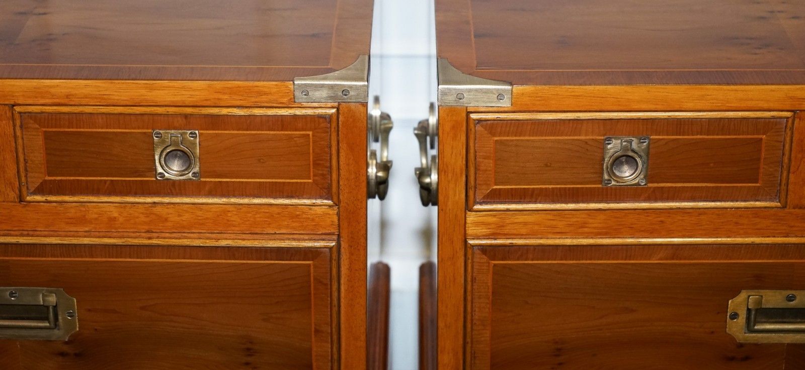 A Pair Of Yew Wood & Brass English Military Campaign End Cabinets Nightstands photo buy