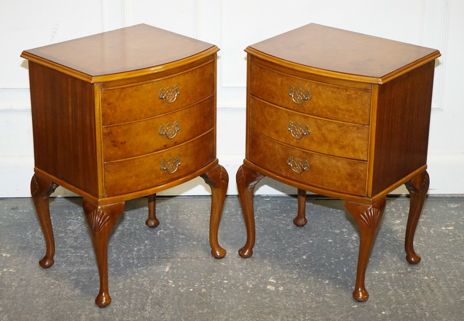 Gorgeous Pair Of Art Deco Style Burr Walnut Bedsides Nightstands Tables photo furniture