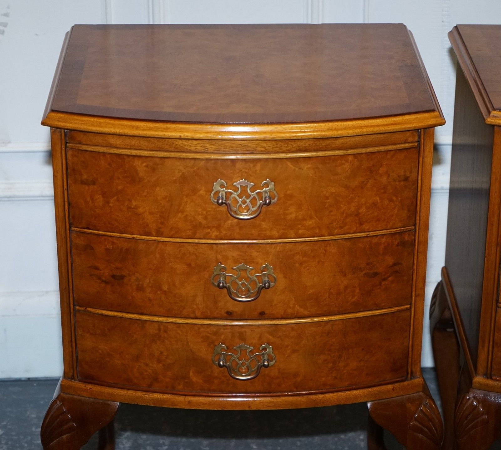 Gorgeous Pair Of Art Deco Style Burr Walnut Bedsides Nightstands Tables photo buy