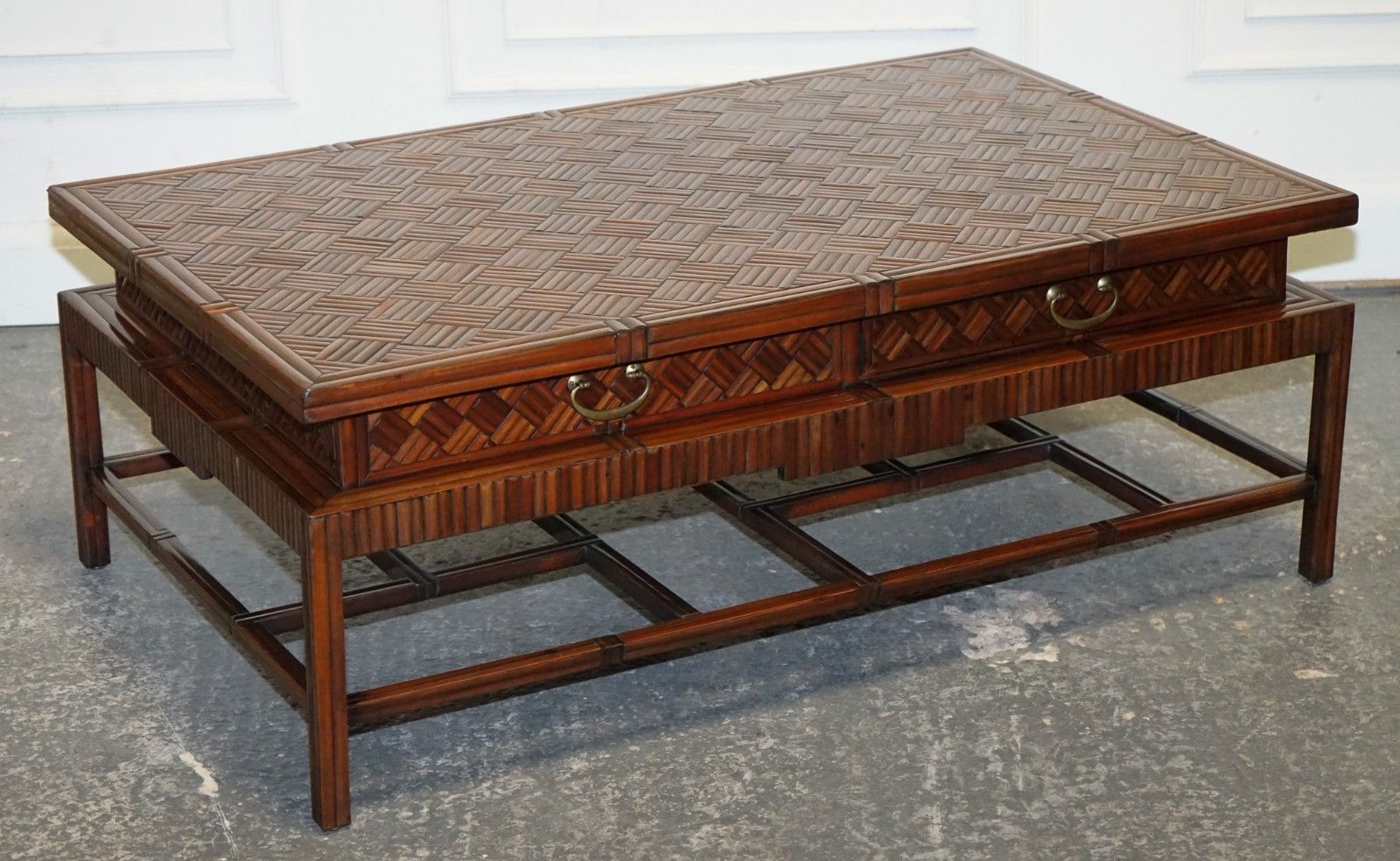 Circa 1950's  Maitland & Clascoe Waven Faux Bamboo Pagoda Coffee Table Drawers photo furniture