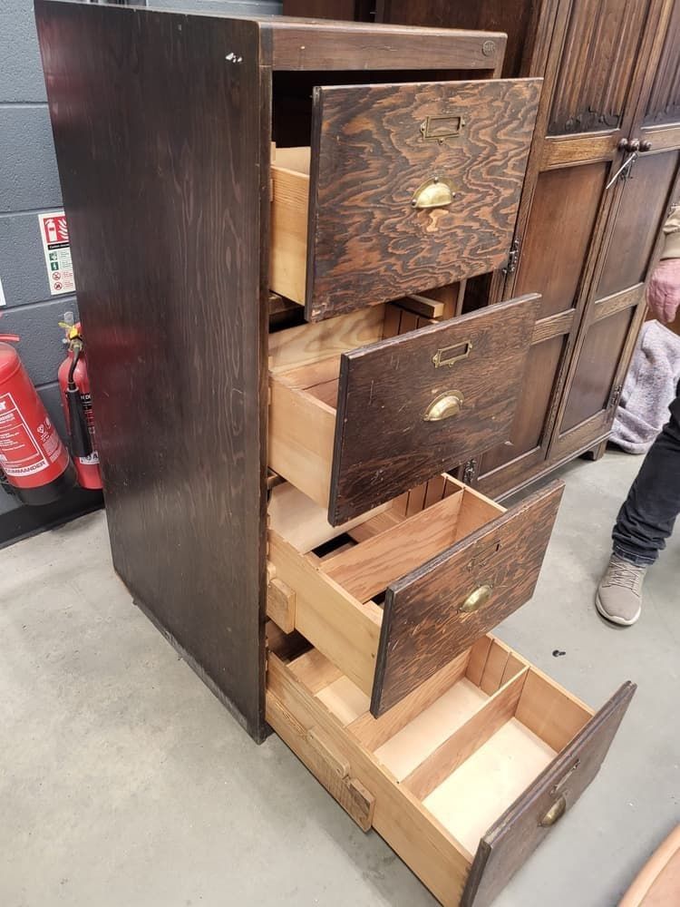 20thc Wooden Large Tall 4 X Drawer Filing Cabinet Drawers photo buy