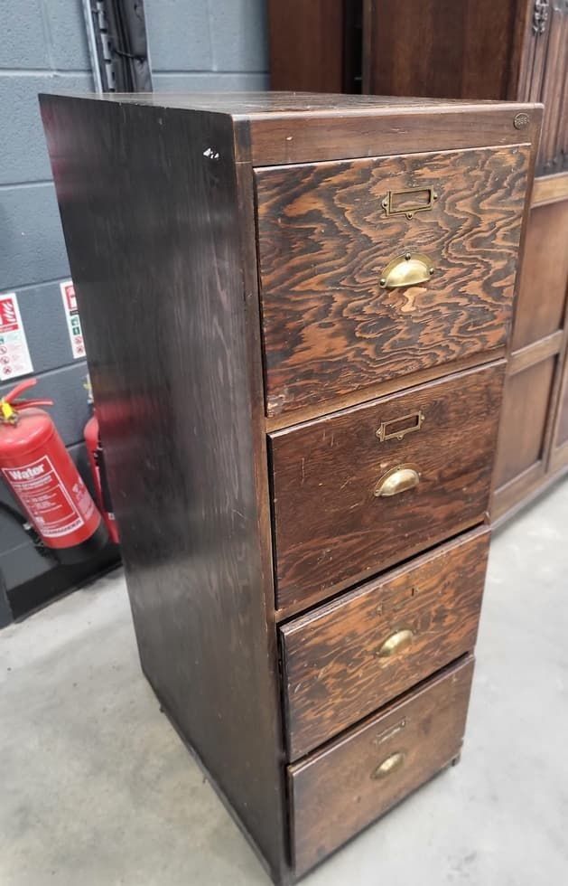 photo for sale 20thc Wooden Large Tall 4 X Drawer Filing Cabinet Drawers
