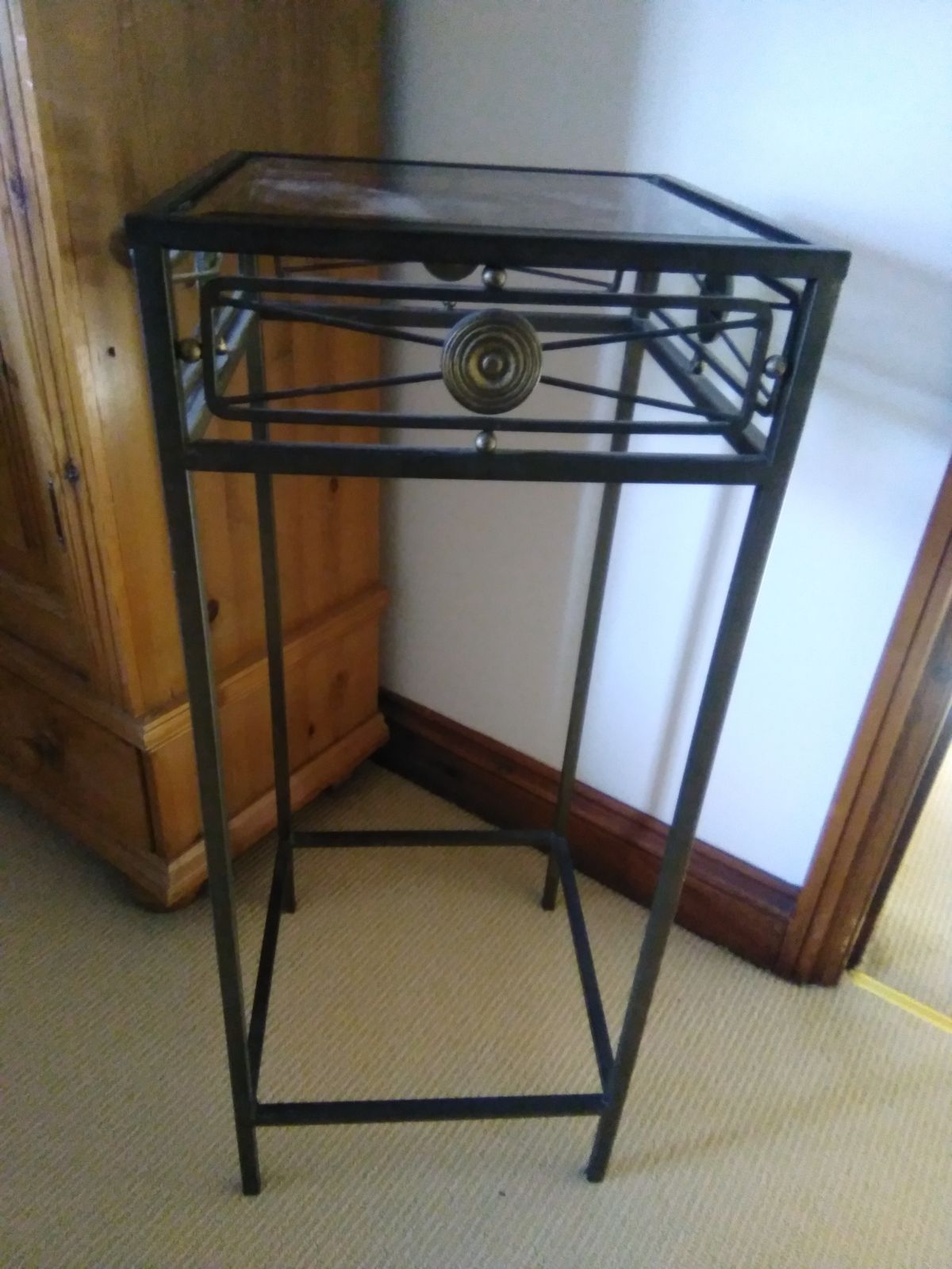 Metal & Smoked Grey Bevelled Glass Deco Square Tall Pedestal Stand photo for sale