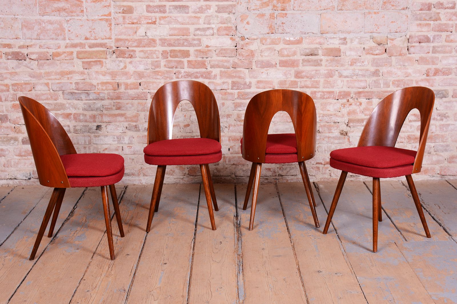 photo for sale Set Of Four Original Mid Century Chairs, By Antonín šuman, Walnut, Czech, 1950s