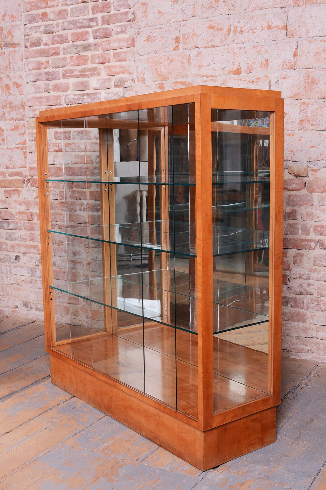 Pair Of Restored Art Deco Display Cabinets, Maple, Glass, Mirror, Czech, 1930s photo vintage