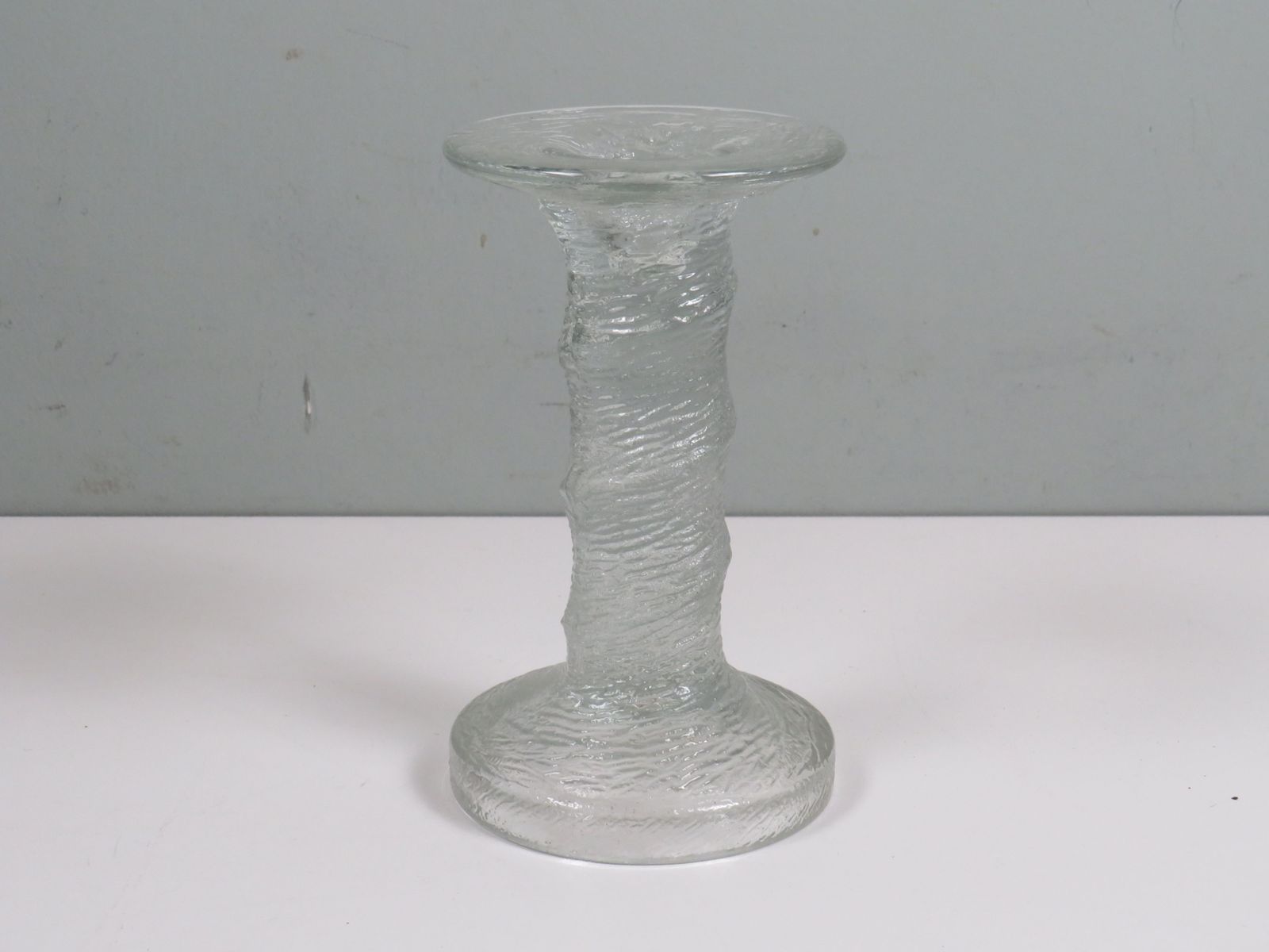 Scandinavian Ice Glass Candle Holder, Finnish Design, 1960s